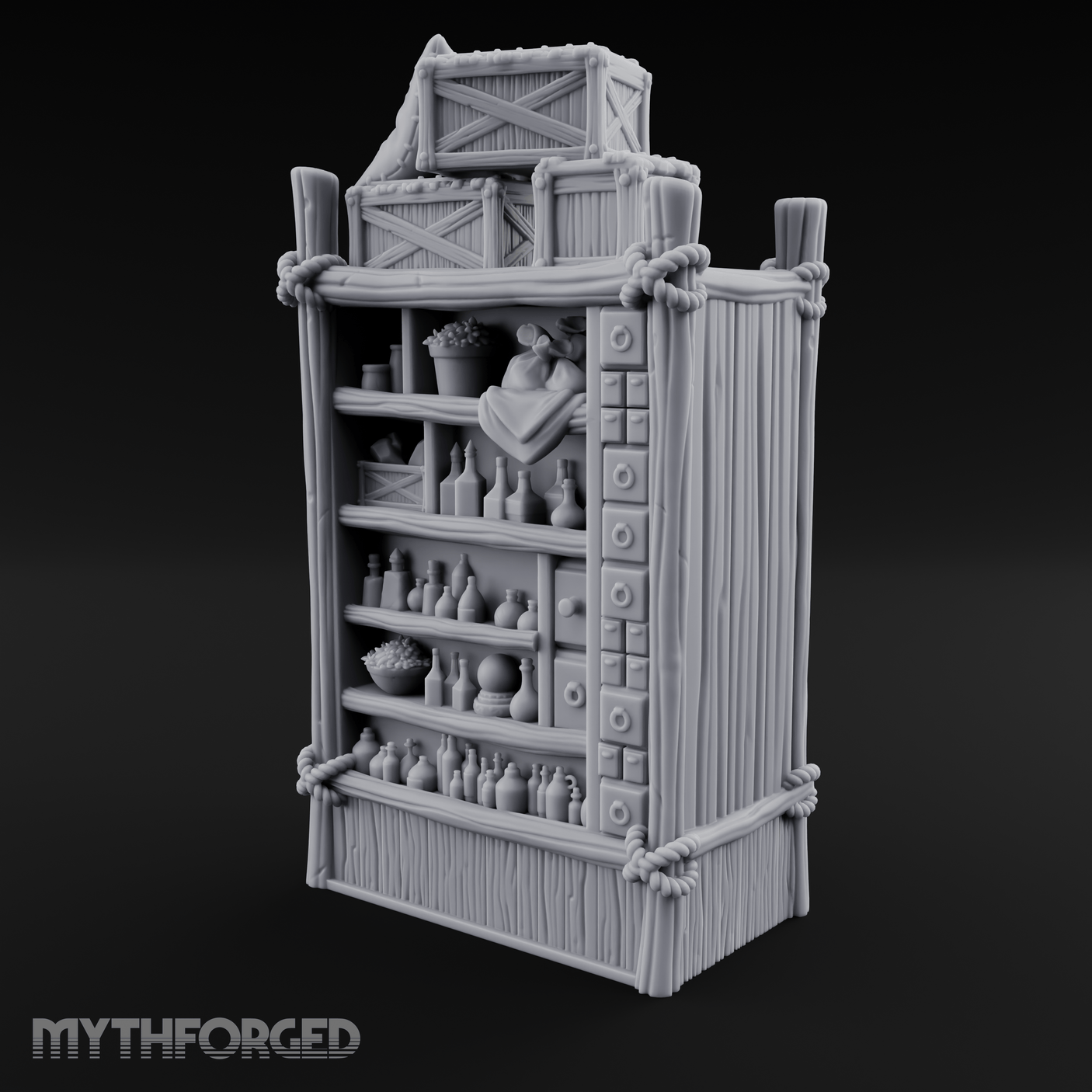 Draped Stacked Cargo Crates Miniature for Dungeons and Dragons, Pathfinder or other TTRPGs