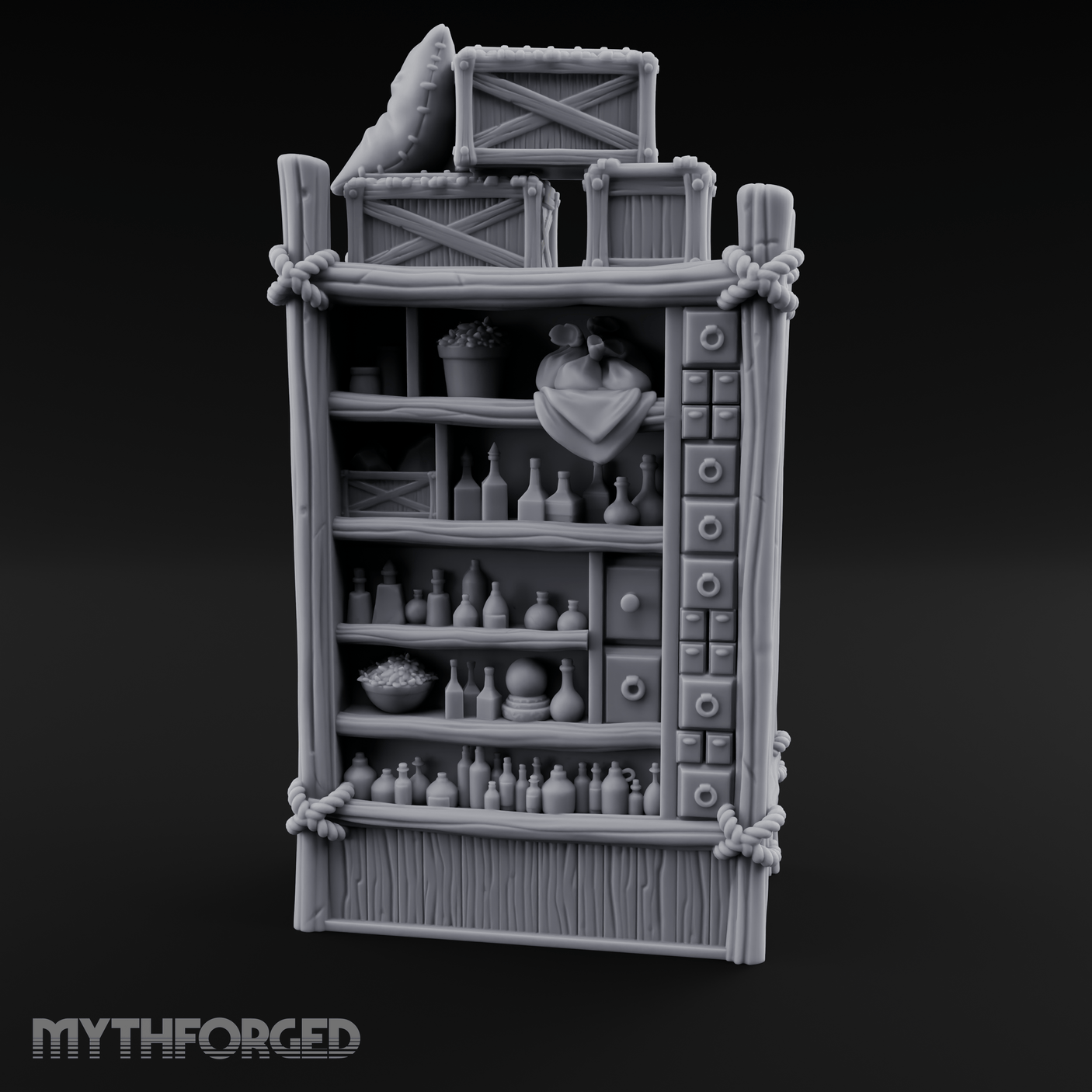 Draped Stacked Cargo Crates Miniature for Dungeons and Dragons, Pathfinder or other TTRPGs