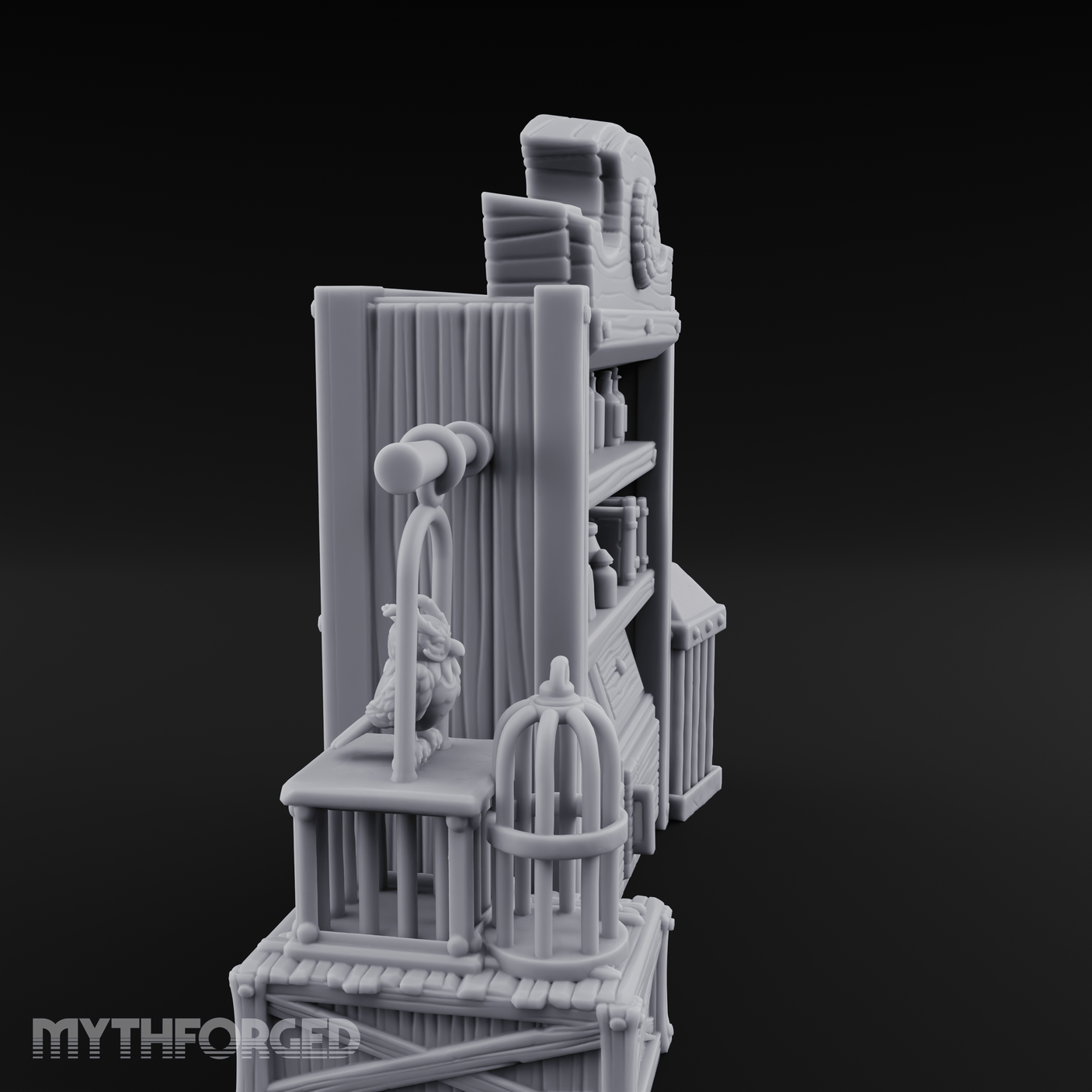 Well-Stocked Apothecary Shelf And Cages Miniature for Dungeons and Dragons, Pathfinder or other TTRPGs