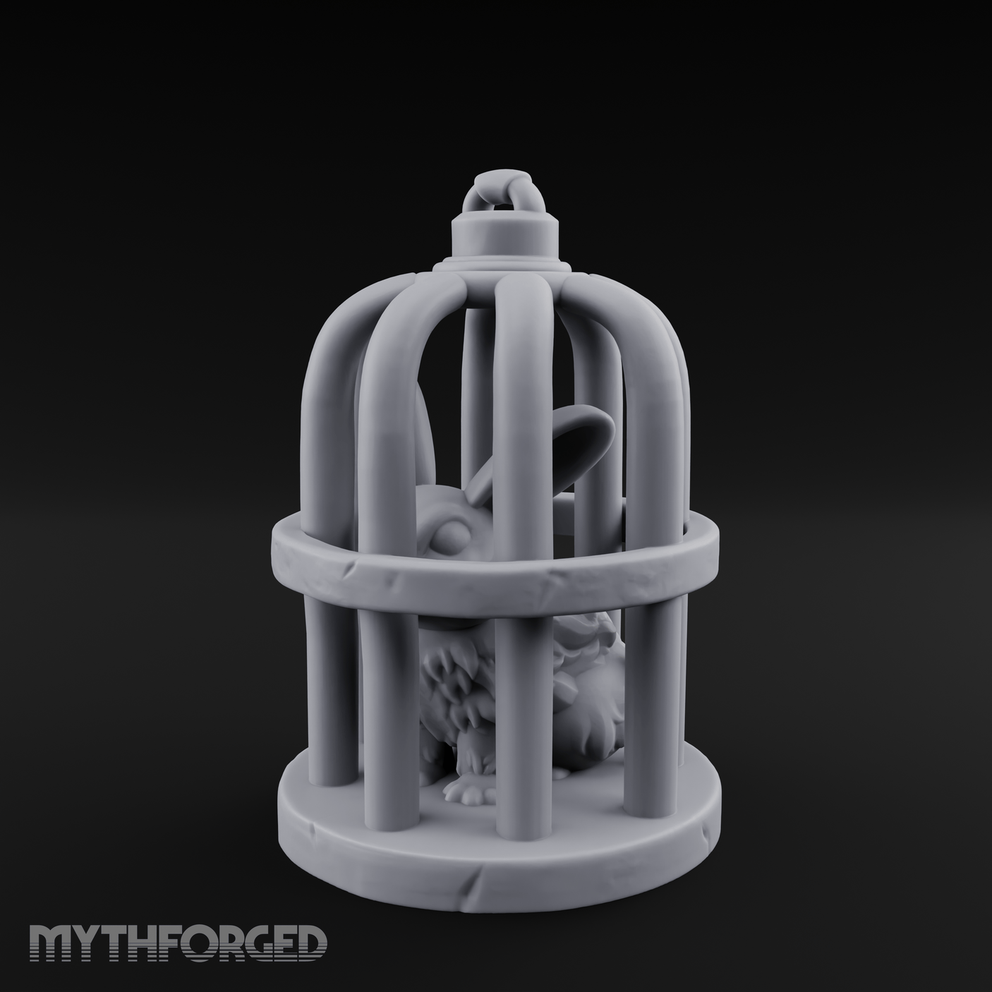 Captured Rabbit In Birdcage Miniature for Dungeons and Dragons, Pathfinder or other TTRPGs