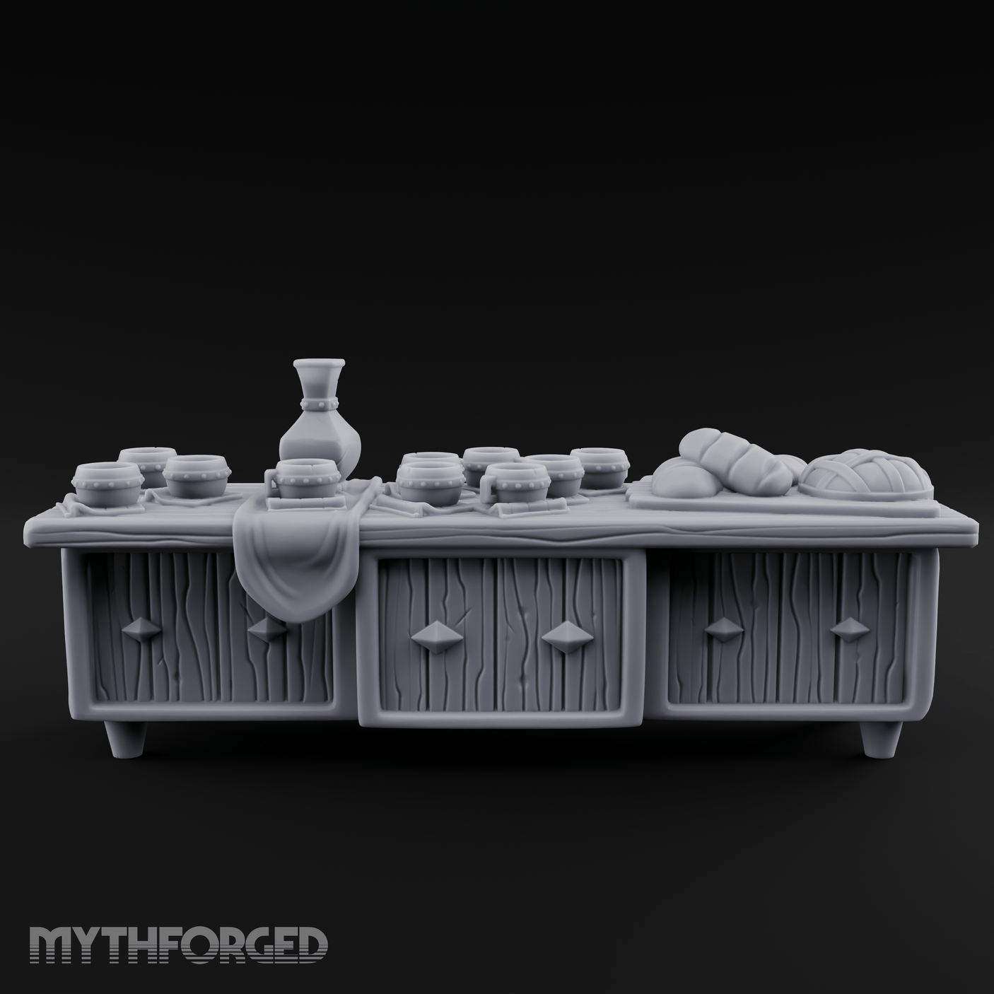 Feast-Laden Tavern Serving Counter Miniature for Dungeons and Dragons, Pathfinder or other TTRPGs