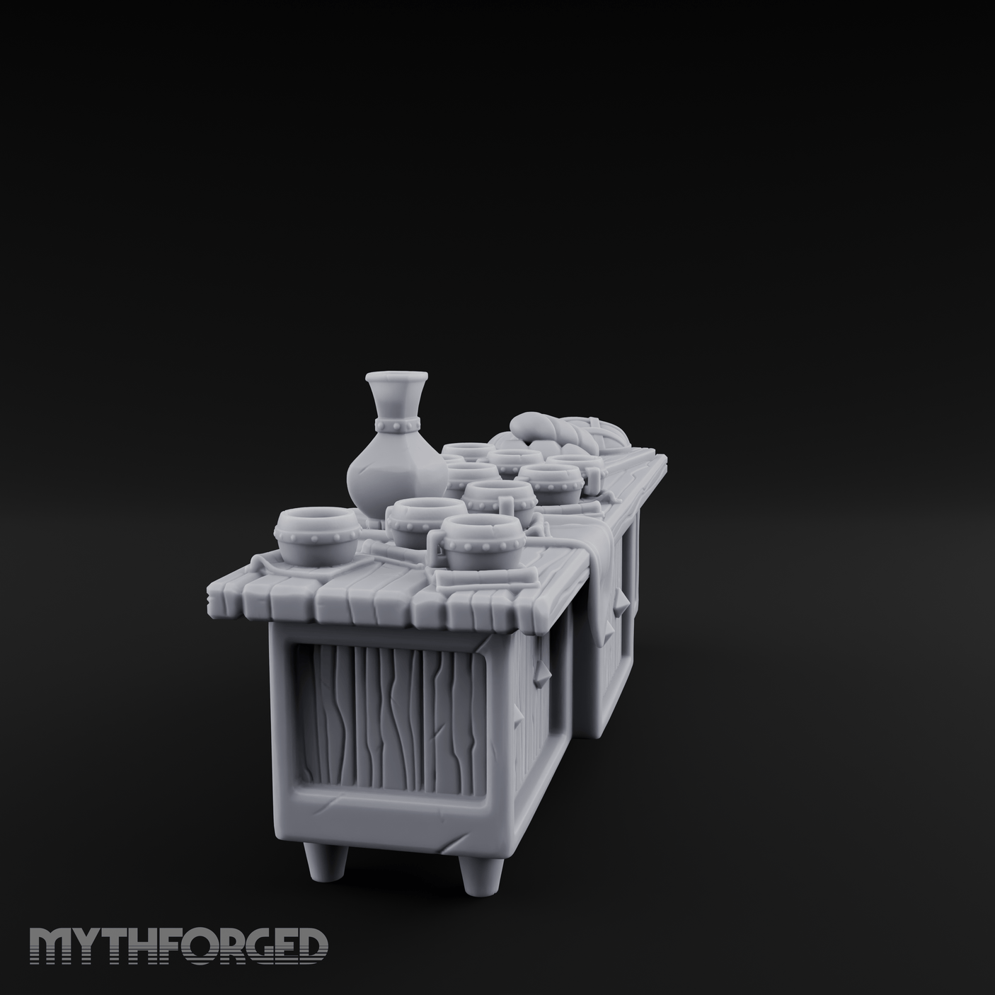 Feast-Laden Tavern Serving Counter Miniature for Dungeons and Dragons, Pathfinder or other TTRPGs