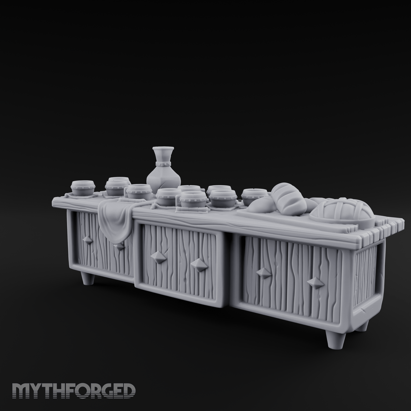 Feast-Laden Tavern Serving Counter Miniature for Dungeons and Dragons, Pathfinder or other TTRPGs