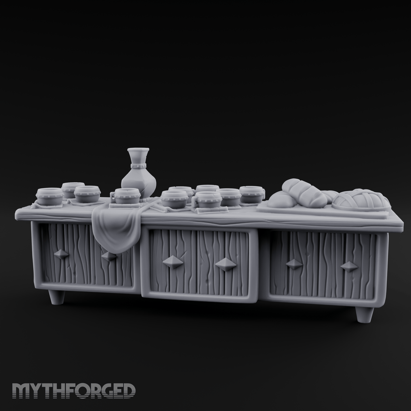 Feast-Laden Tavern Serving Counter Miniature for Dungeons and Dragons, Pathfinder or other TTRPGs