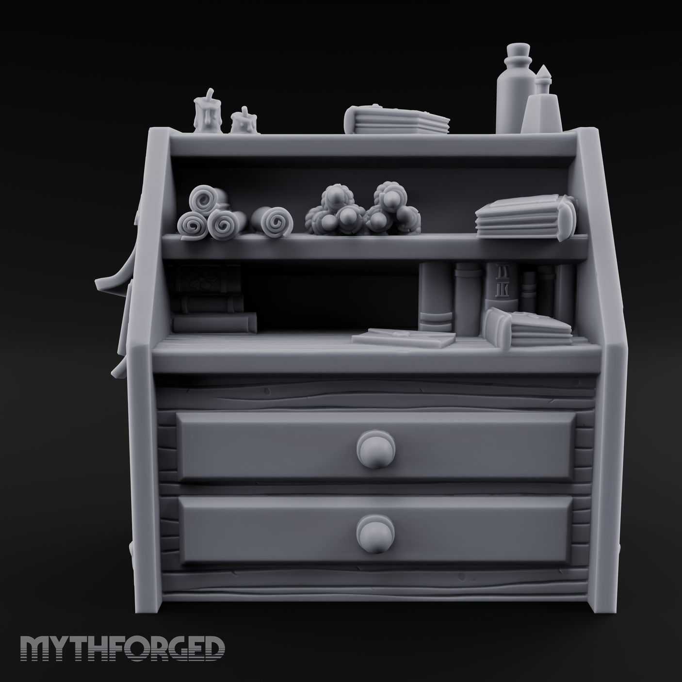 Supply-Stocked Merchant's Shelf Cabinet Miniature for Dungeons and Dragons, Pathfinder or other TTRPGs