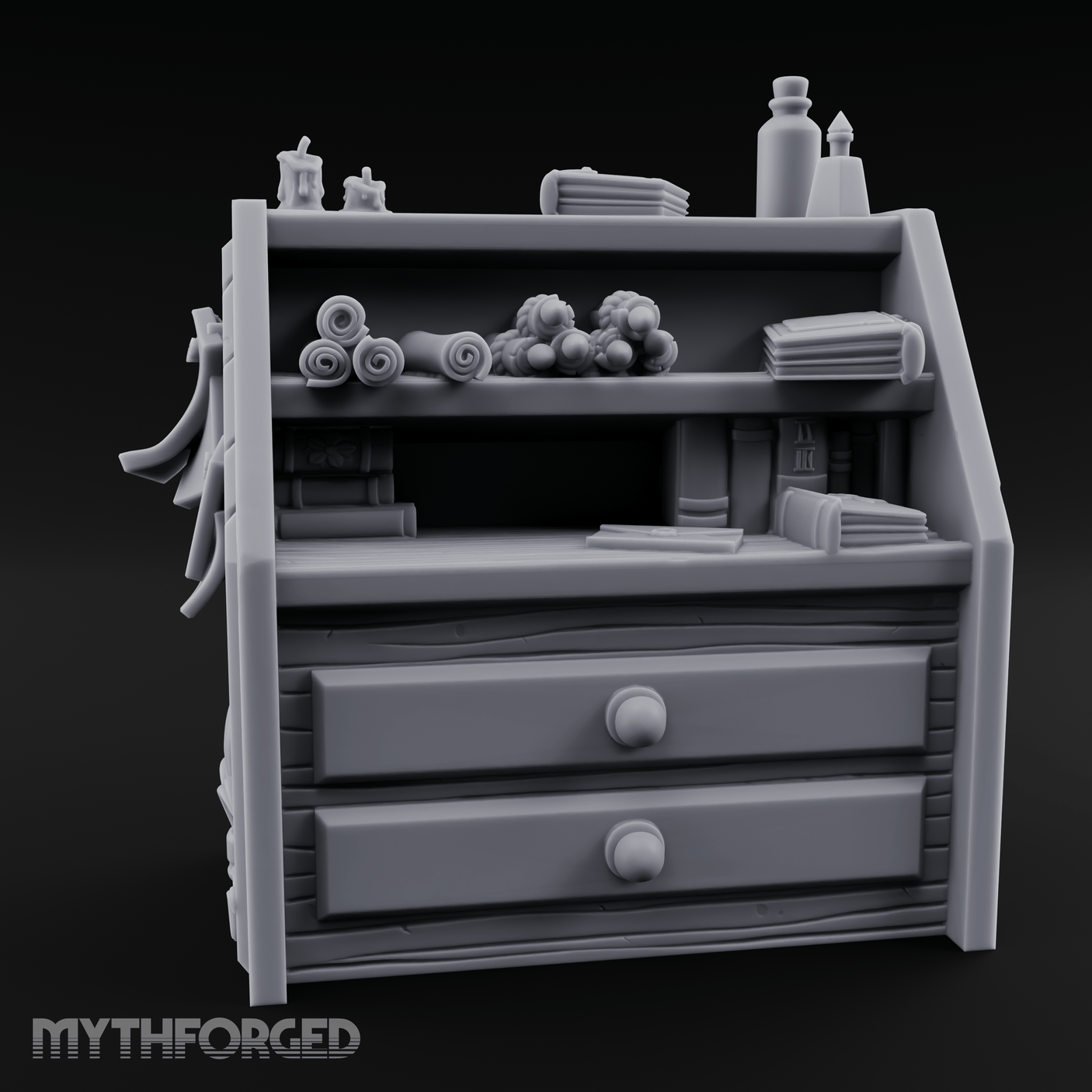 Supply-Stocked Merchant's Shelf Cabinet Miniature for Dungeons and Dragons, Pathfinder or other TTRPGs