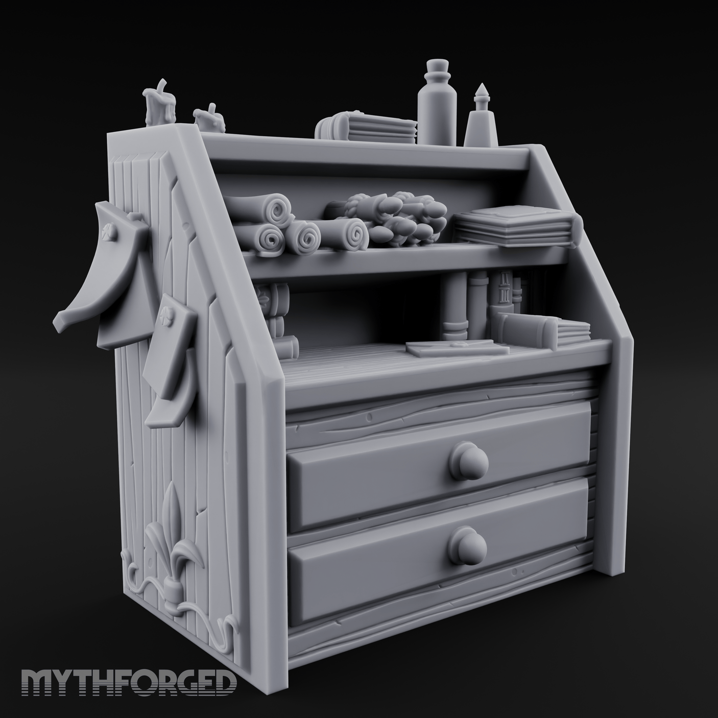 Supply-Stocked Merchant's Shelf Cabinet Miniature for Dungeons and Dragons, Pathfinder or other TTRPGs