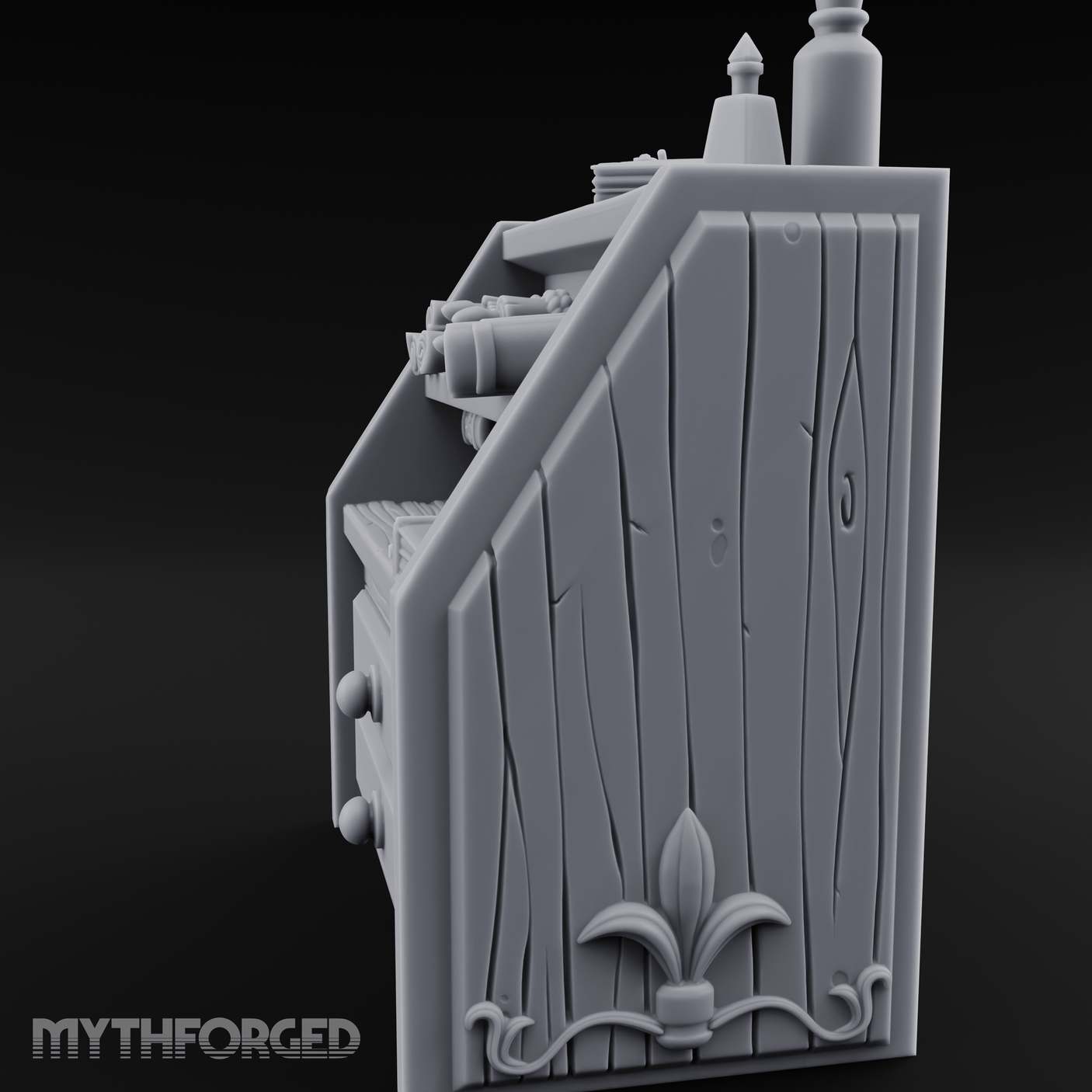 Supply-Stocked Merchant's Shelf Cabinet Miniature for Dungeons and Dragons, Pathfinder or other TTRPGs