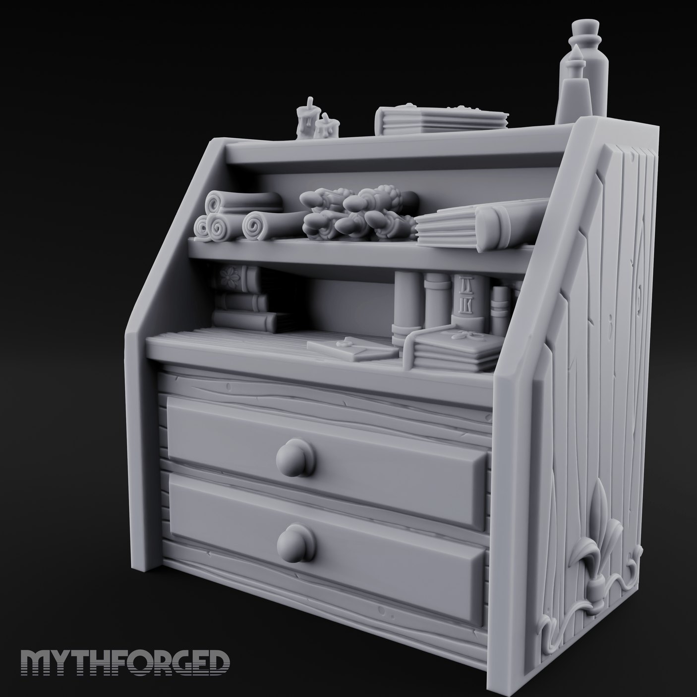 Supply-Stocked Merchant's Shelf Cabinet Miniature for Dungeons and Dragons, Pathfinder or other TTRPGs