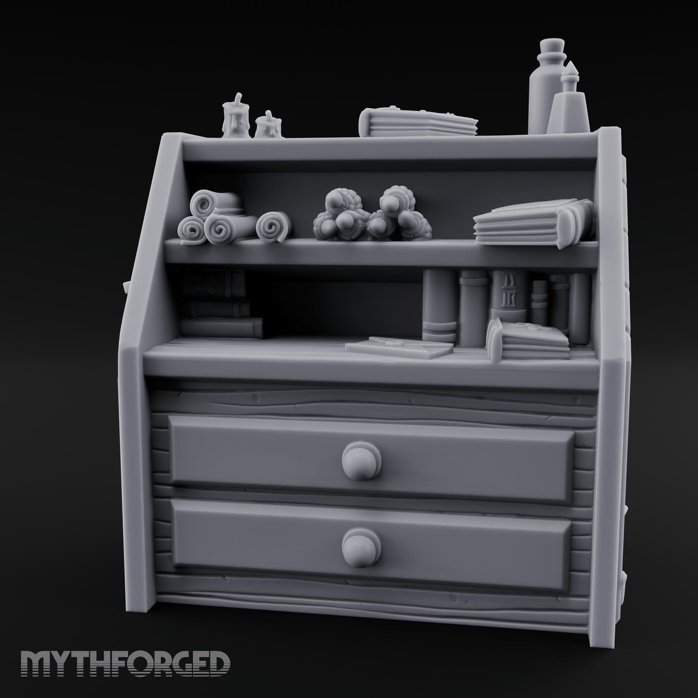 Supply-Stocked Merchant's Shelf Cabinet Miniature for Dungeons and Dragons, Pathfinder or other TTRPGs