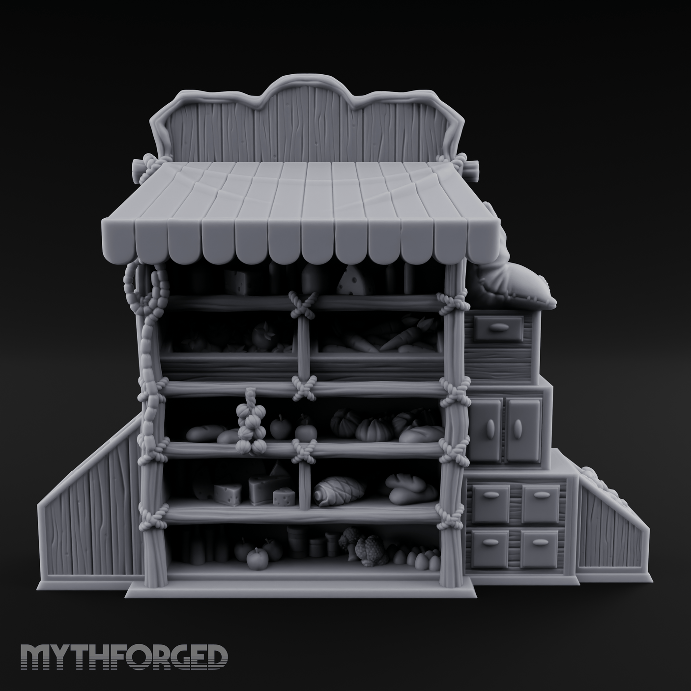 Awning-Topped Market Stall Miniature for Dungeons and Dragons, Pathfinder or other TTRPGs