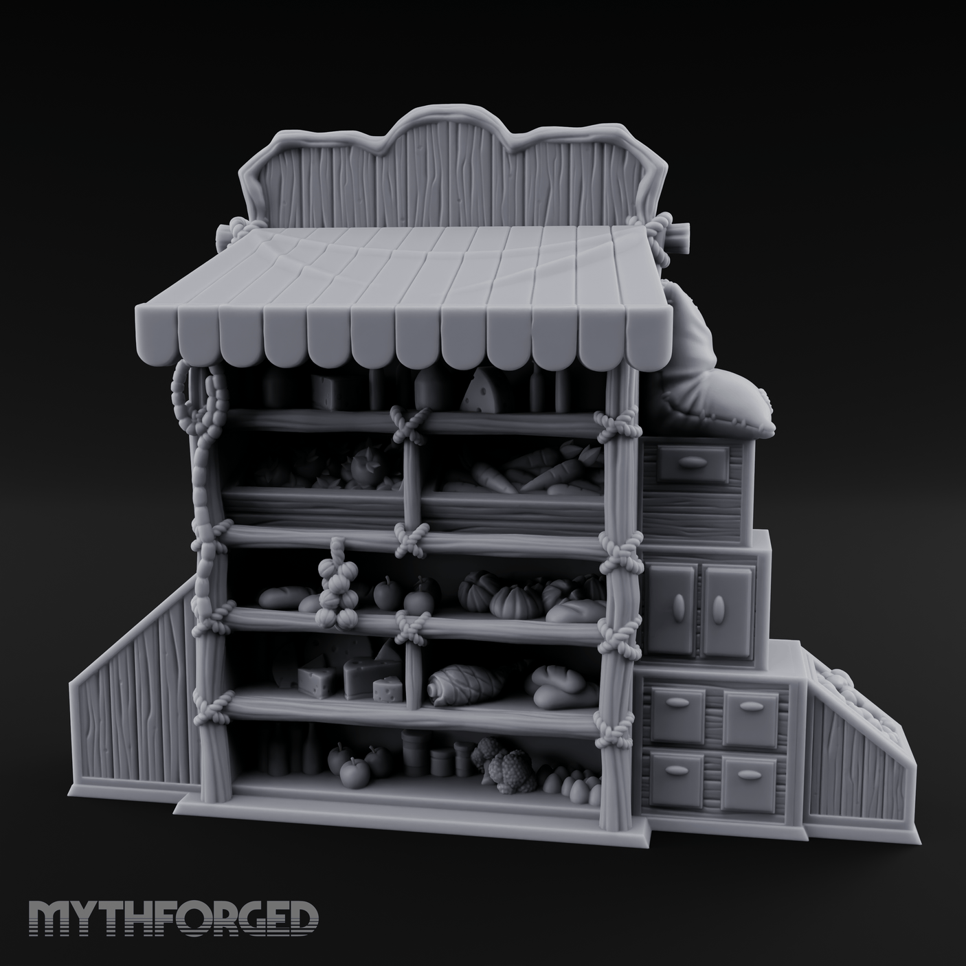 Awning-Topped Market Stall Miniature for Dungeons and Dragons, Pathfinder or other TTRPGs