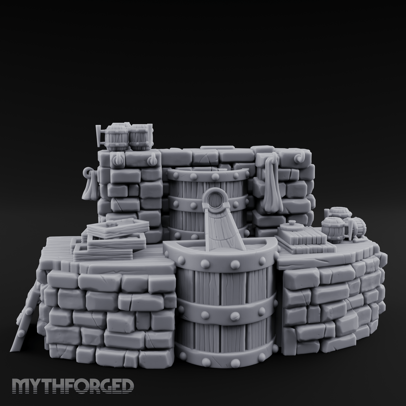 Barrel-Stacked Stone Brewery Washhouse Miniature for Dungeons and Dragons, Pathfinder or other TTRPGs