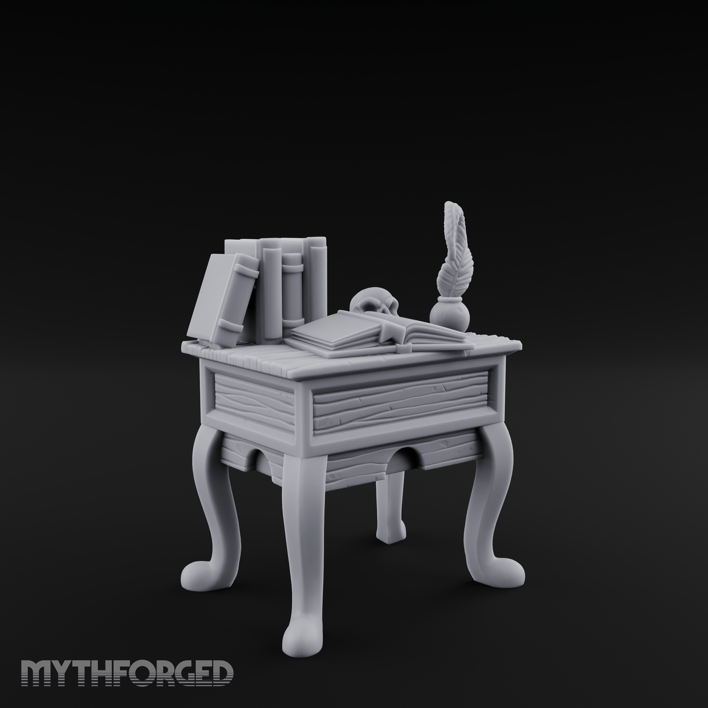 Skull-Crowned Scholar's Writing Desk Miniature for Dungeons and Dragons, Pathfinder or other TTRPGs