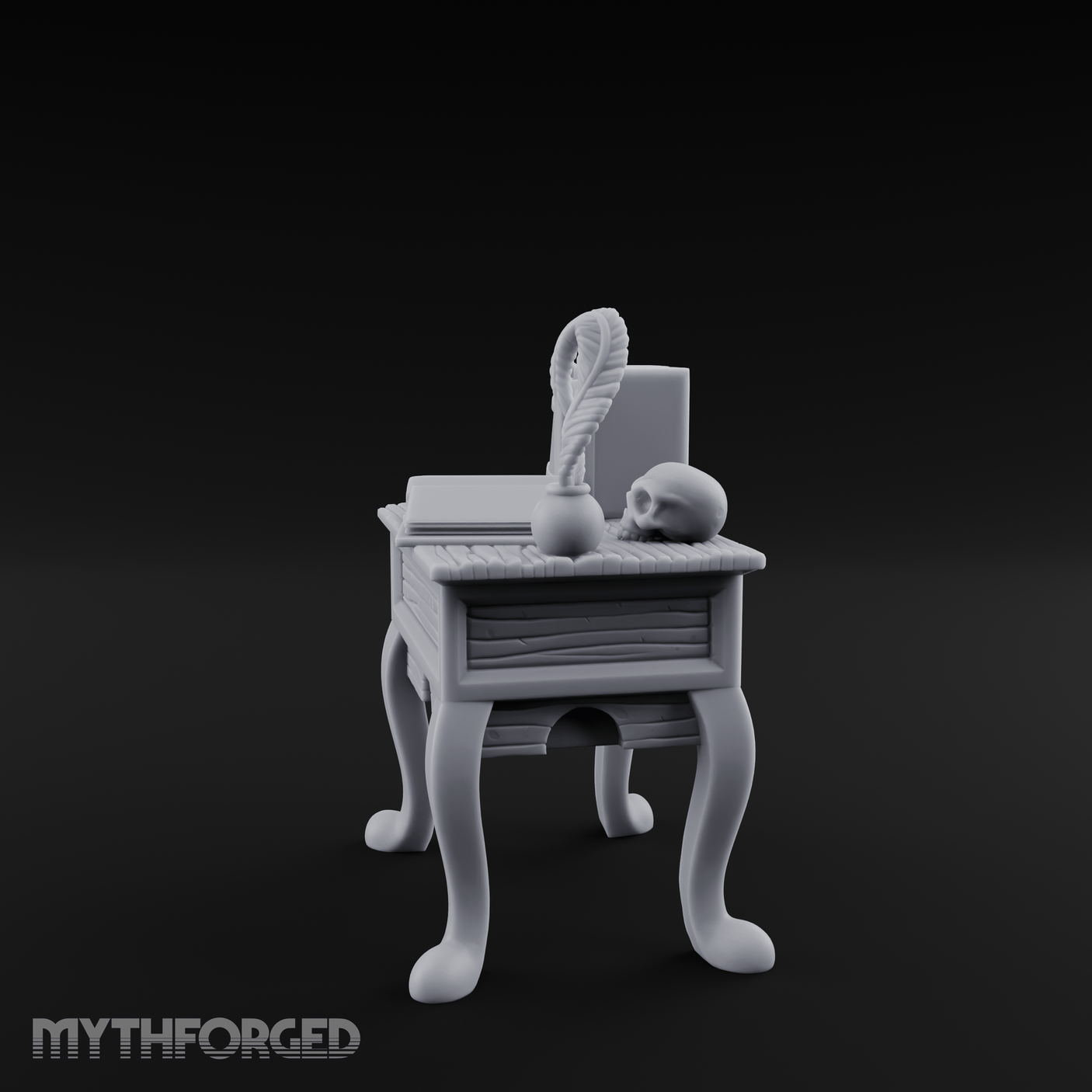 Skull-Crowned Scholar's Writing Desk Miniature for Dungeons and Dragons, Pathfinder or other TTRPGs