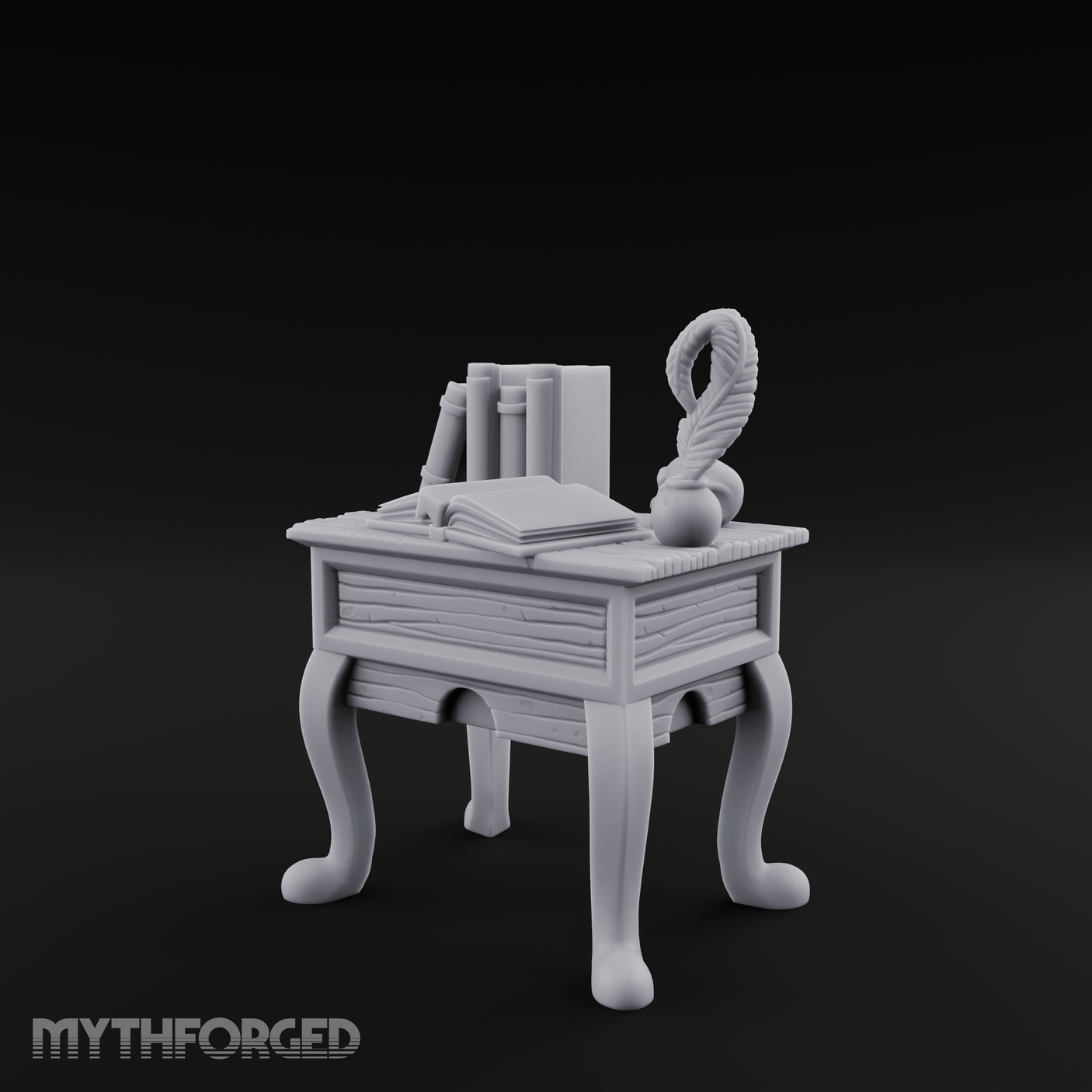 Skull-Crowned Scholar's Writing Desk Miniature for Dungeons and Dragons, Pathfinder or other TTRPGs
