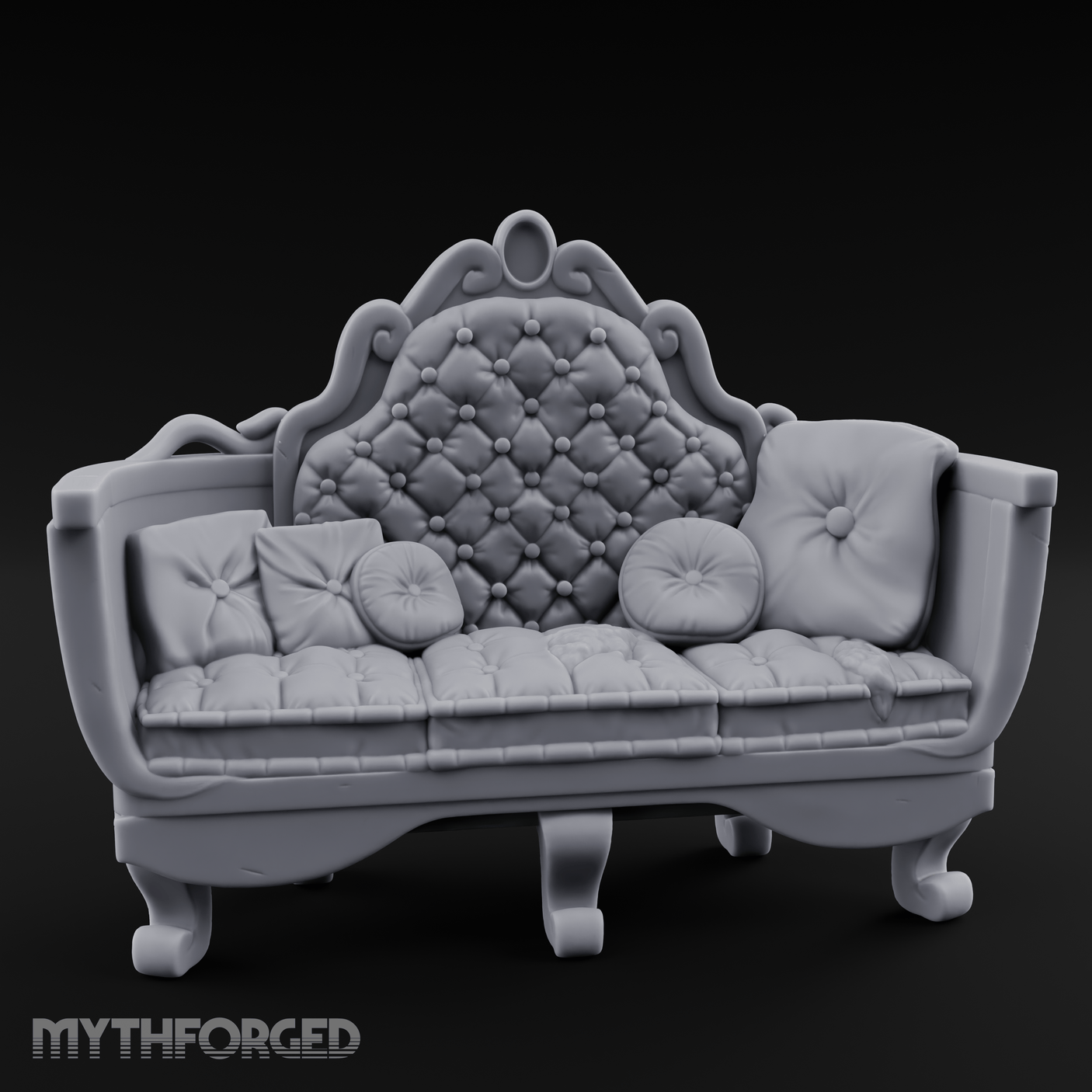 Quilted-Crowned Noble Settee Miniature for Dungeons and Dragons, Pathfinder or other TTRPGs