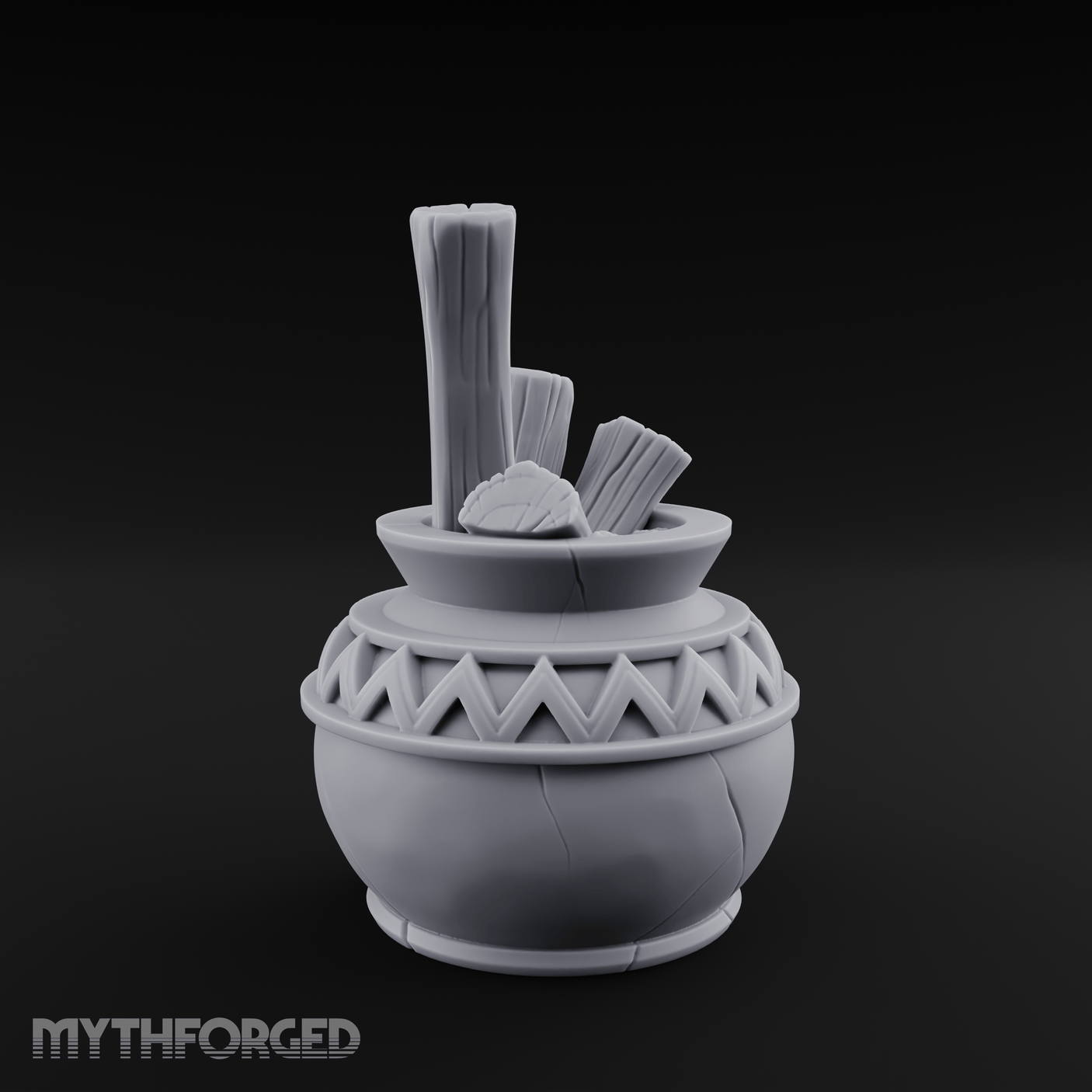 Zigzag-Carved Clay Pot With Firewood Miniature for Dungeons and Dragons, Pathfinder or other TTRPGs
