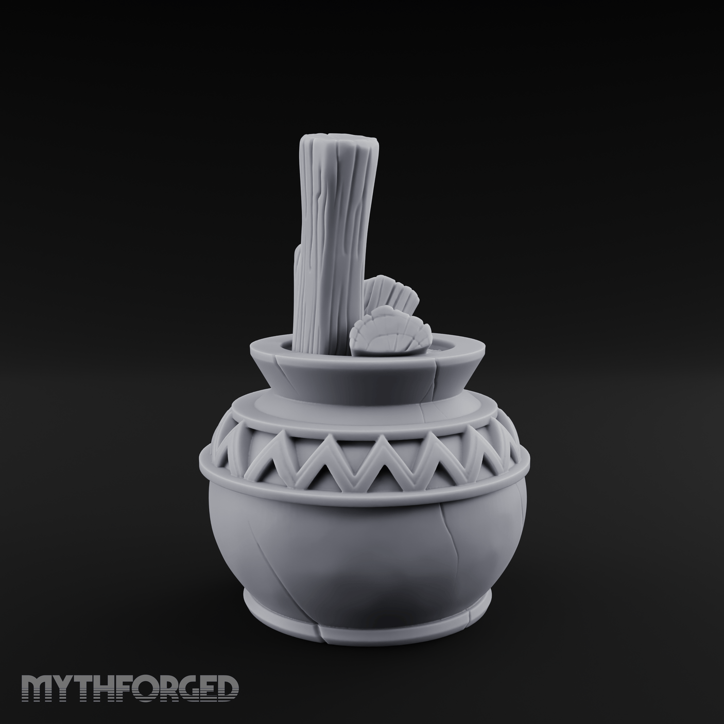 Zigzag-Carved Clay Pot With Firewood Miniature for Dungeons and Dragons, Pathfinder or other TTRPGs