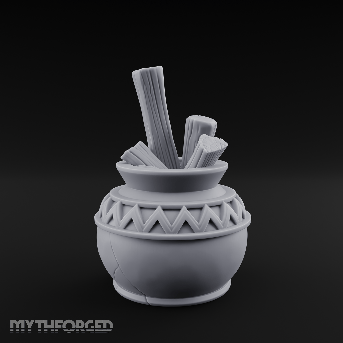 Zigzag-Carved Clay Pot With Firewood Miniature for Dungeons and Dragons, Pathfinder or other TTRPGs