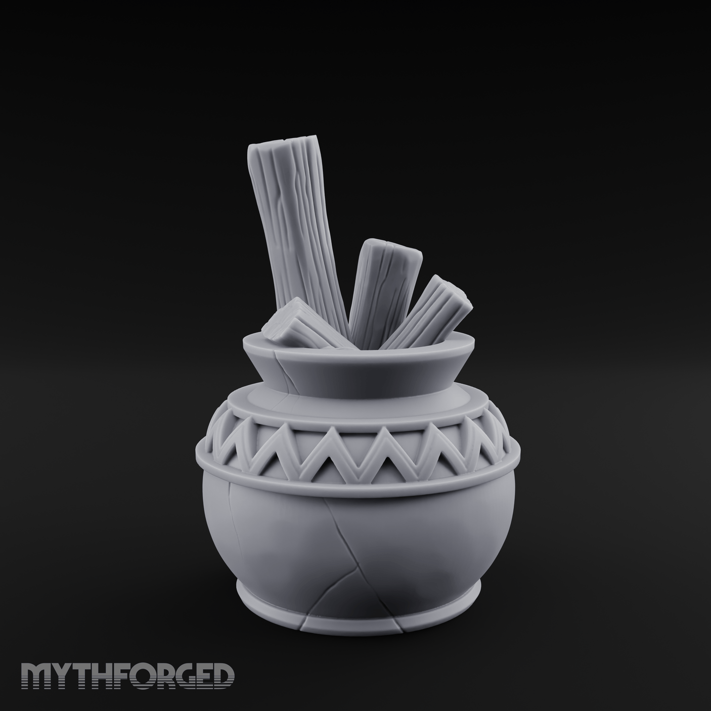 Zigzag-Carved Clay Pot With Firewood Miniature for Dungeons and Dragons, Pathfinder or other TTRPGs