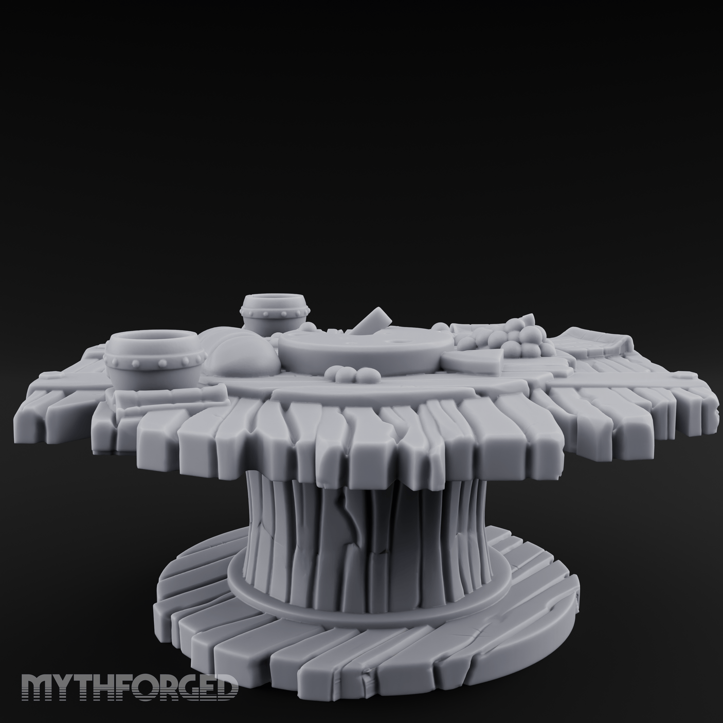Feast-Laden Rustic Wooden Table Miniature for Dungeons and Dragons, Pathfinder or other TTRPGs