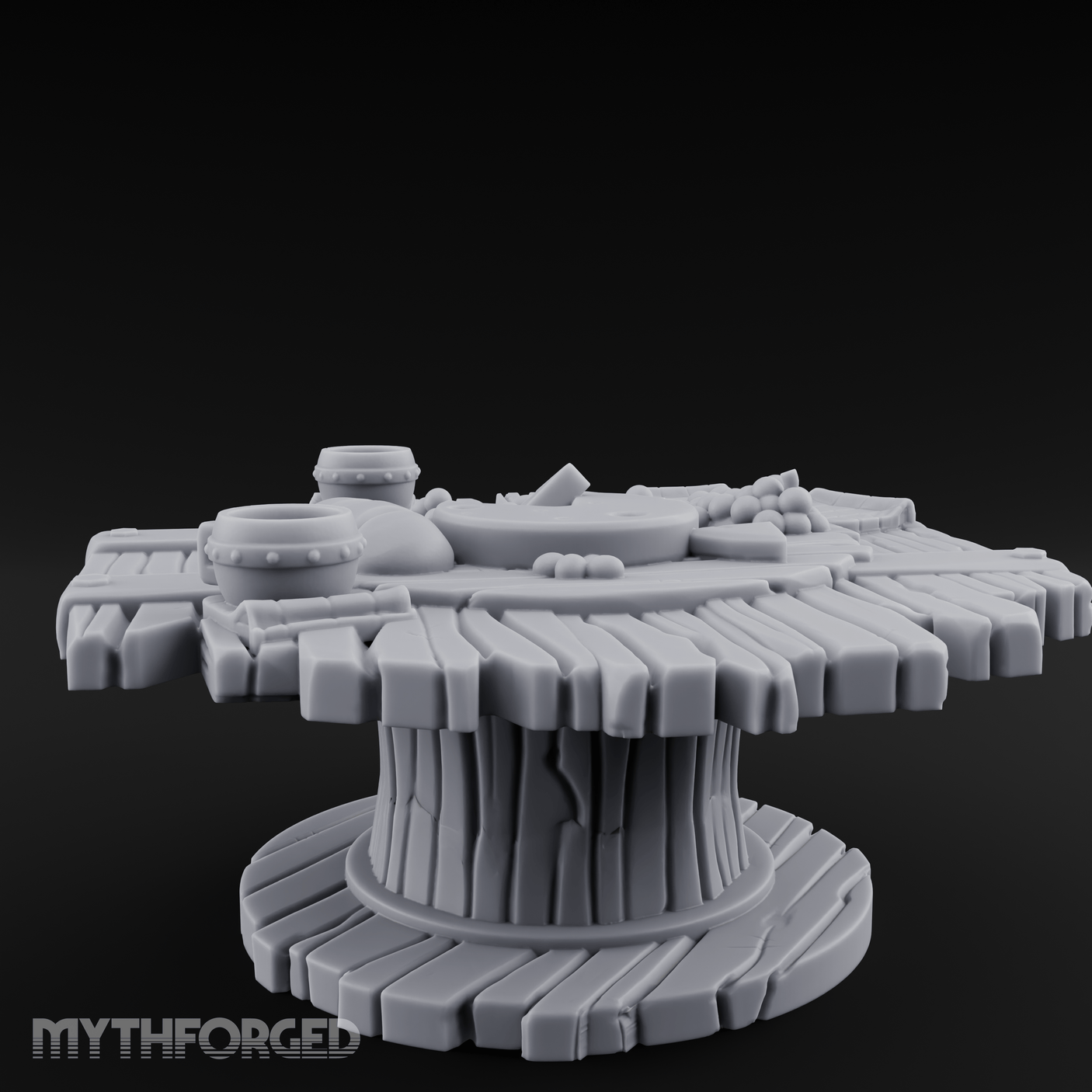 Feast-Laden Rustic Wooden Table Miniature for Dungeons and Dragons, Pathfinder or other TTRPGs