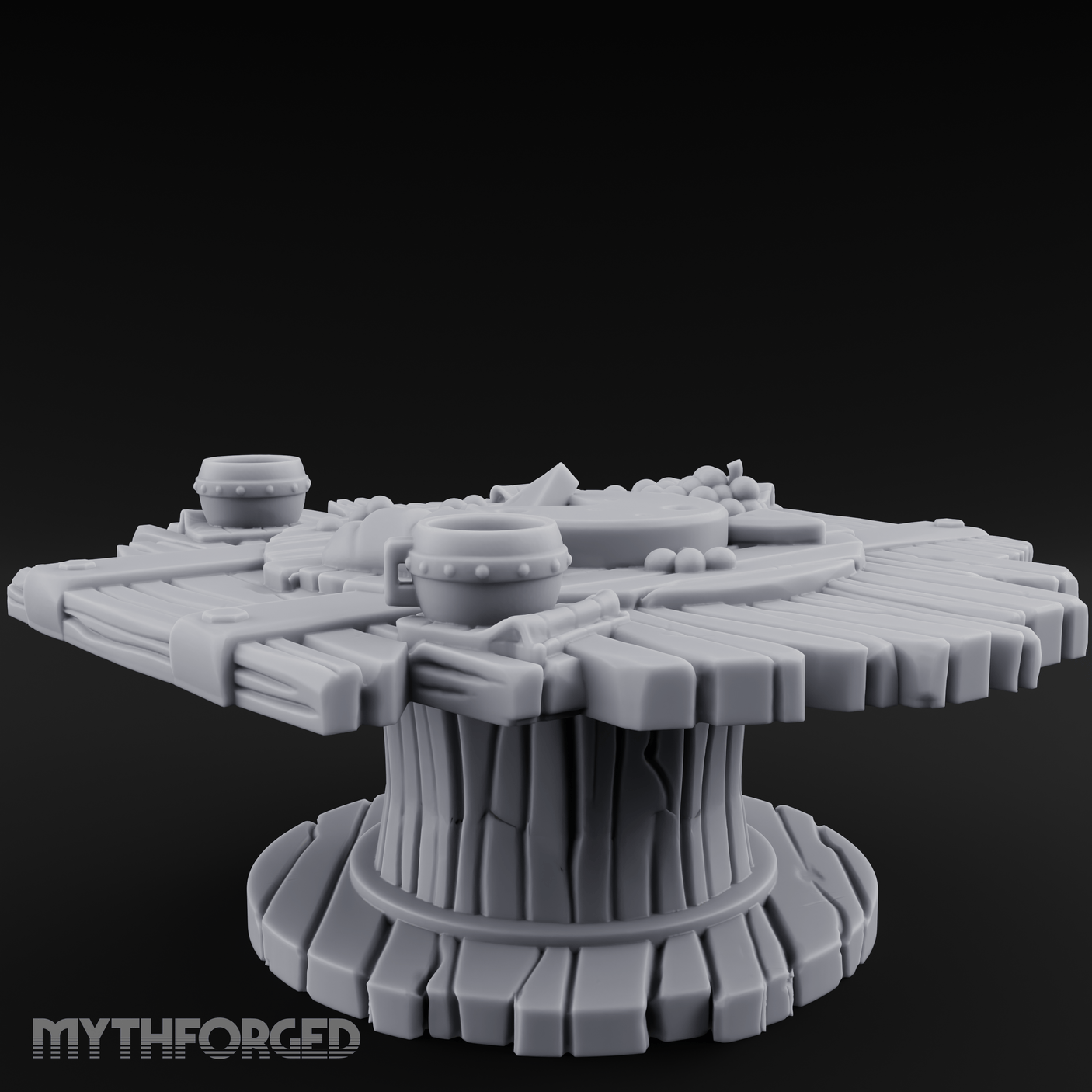 Feast-Laden Rustic Wooden Table Miniature for Dungeons and Dragons, Pathfinder or other TTRPGs
