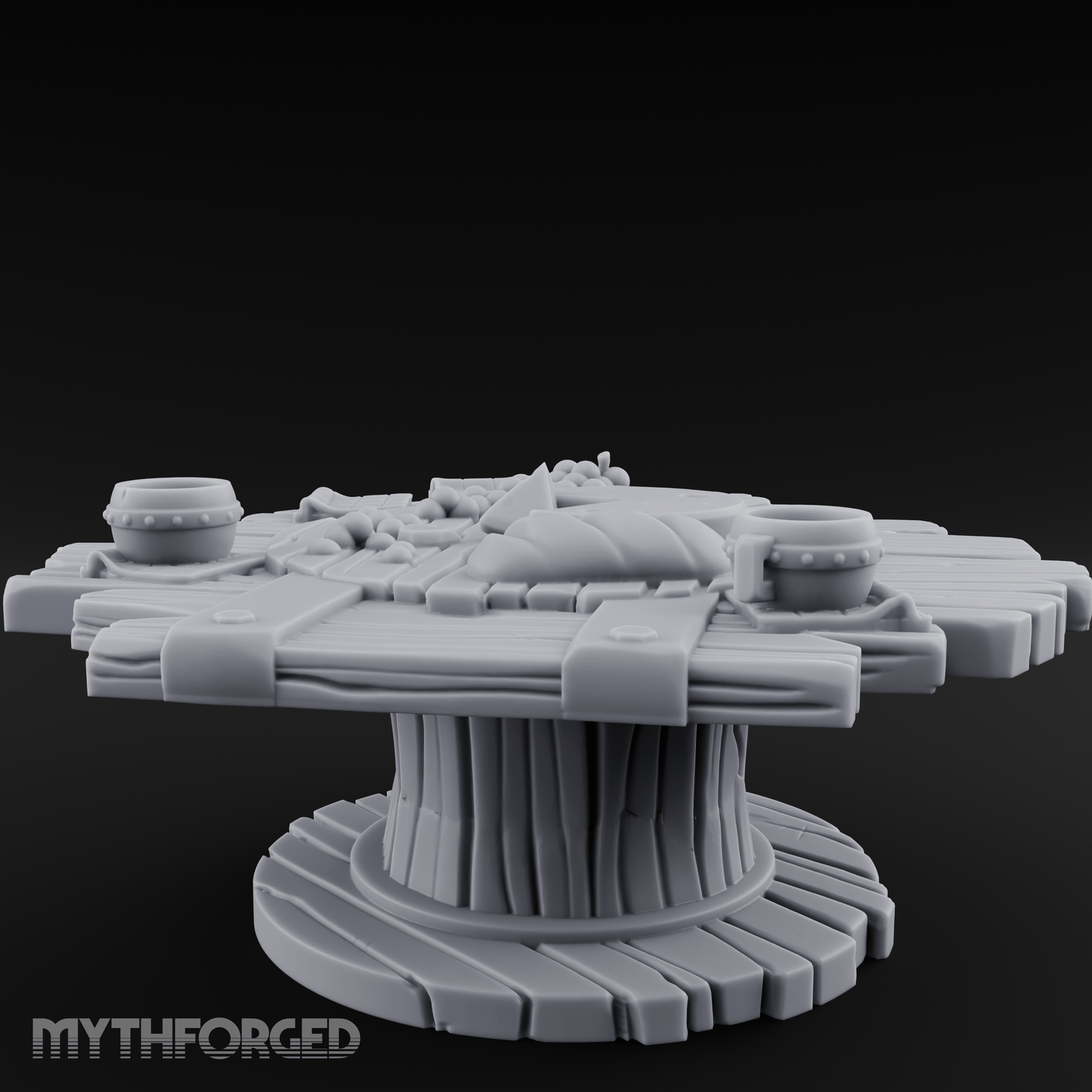 Feast-Laden Rustic Wooden Table Miniature for Dungeons and Dragons, Pathfinder or other TTRPGs