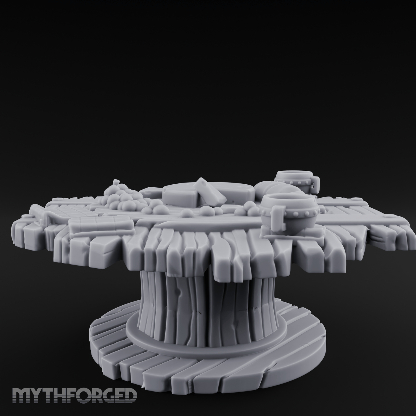 Feast-Laden Rustic Wooden Table Miniature for Dungeons and Dragons, Pathfinder or other TTRPGs