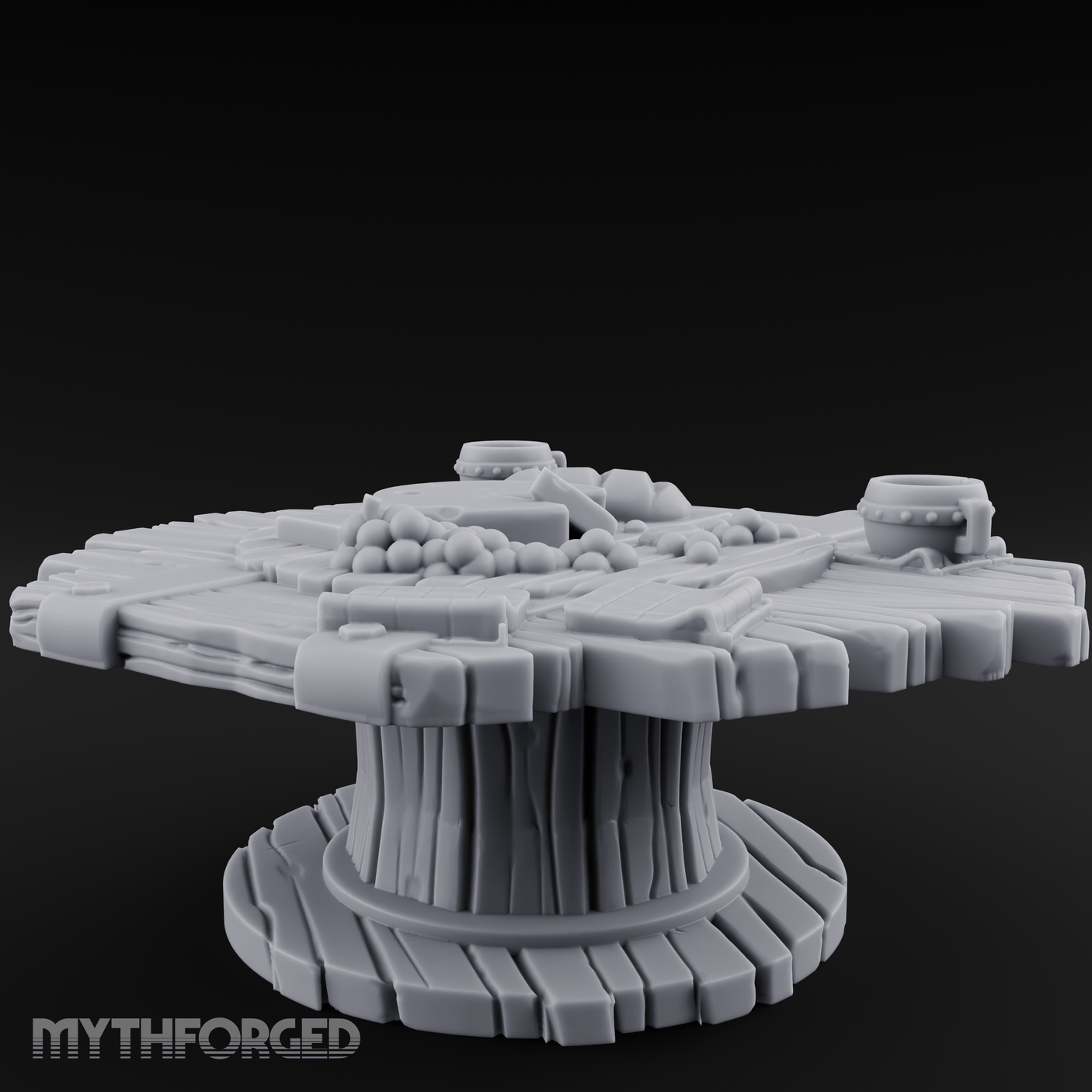 Feast-Laden Rustic Wooden Table Miniature for Dungeons and Dragons, Pathfinder or other TTRPGs