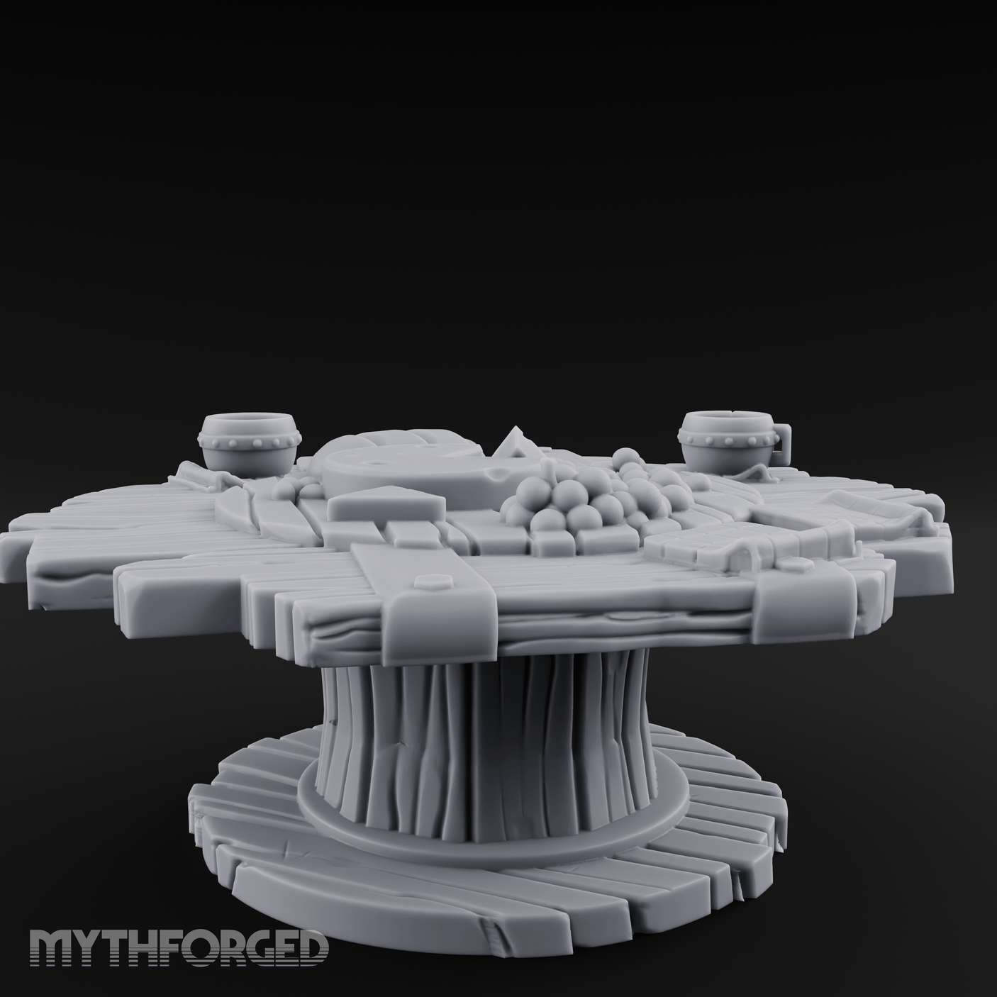 Feast-Laden Rustic Wooden Table Miniature for Dungeons and Dragons, Pathfinder or other TTRPGs