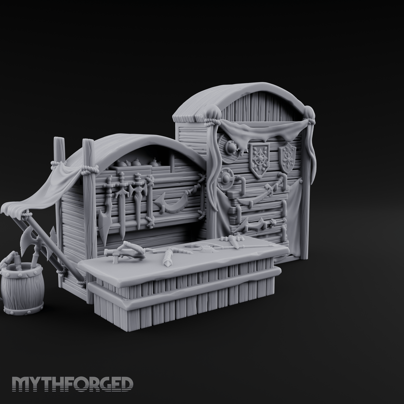 Draped Armorer's Weapon Hall Miniature for Dungeons and Dragons, Pathfinder or other TTRPGs