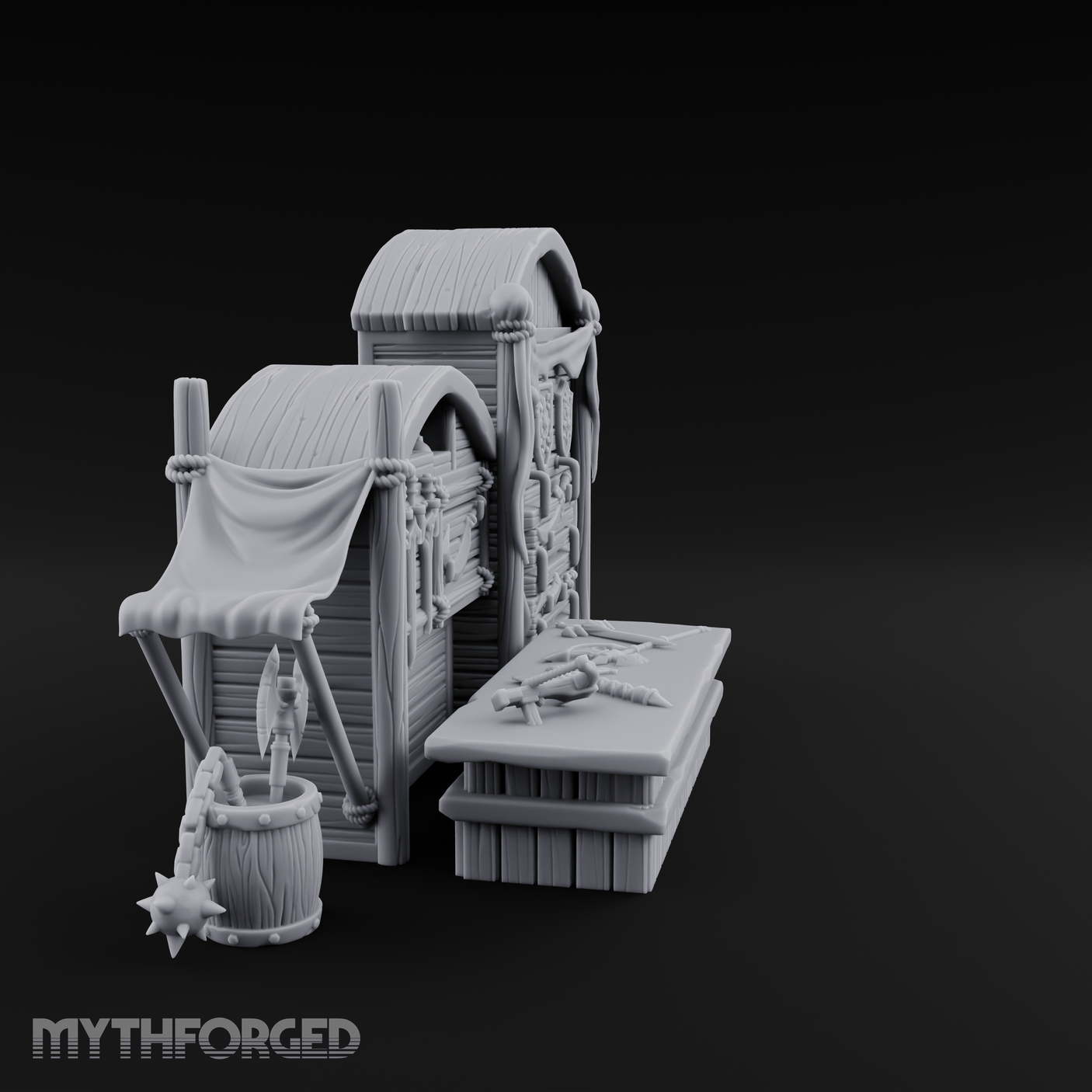 Draped Armorer's Weapon Hall Miniature for Dungeons and Dragons, Pathfinder or other TTRPGs