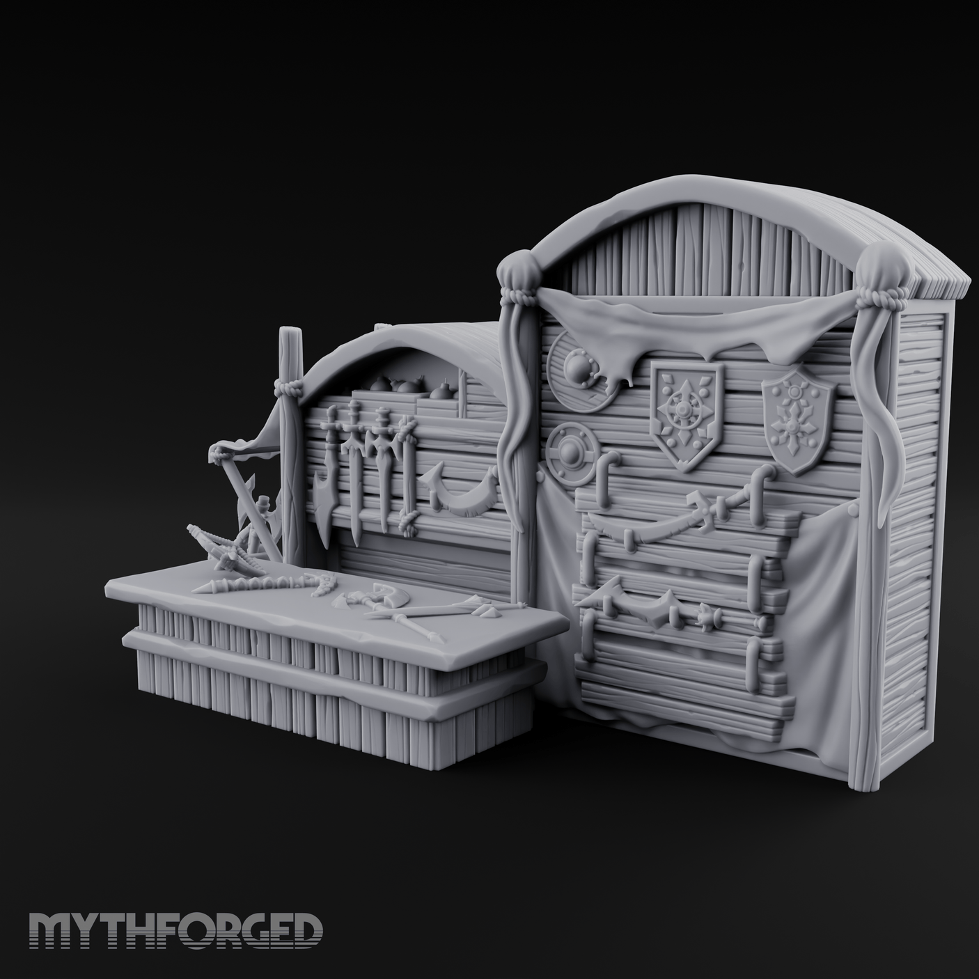 Draped Armorer's Weapon Hall Miniature for Dungeons and Dragons, Pathfinder or other TTRPGs