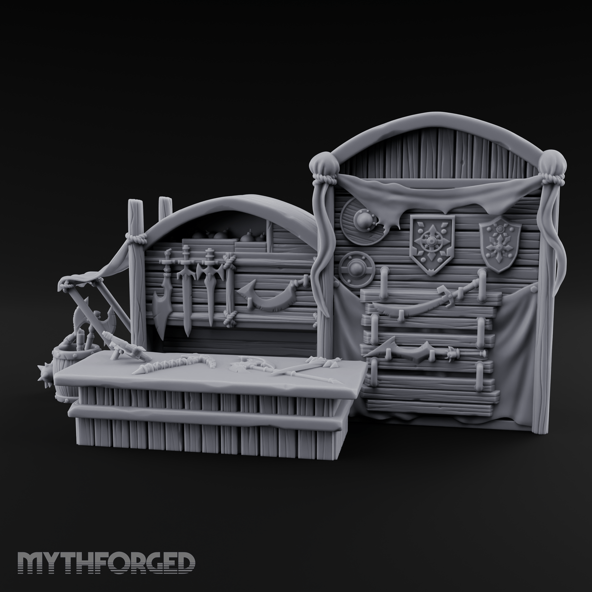 Draped Armorer's Weapon Hall Miniature for Dungeons and Dragons, Pathfinder or other TTRPGs