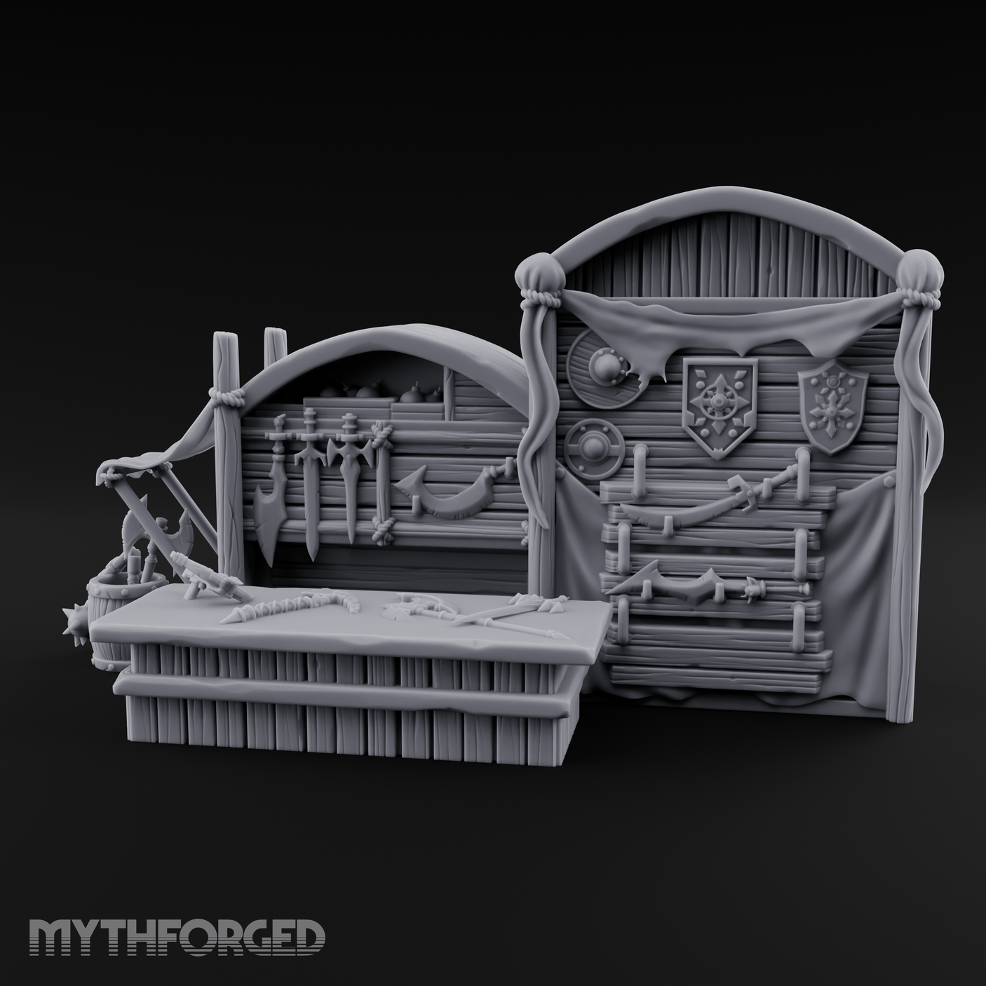 Draped Armorer's Weapon Hall Miniature for Dungeons and Dragons, Pathfinder or other TTRPGs