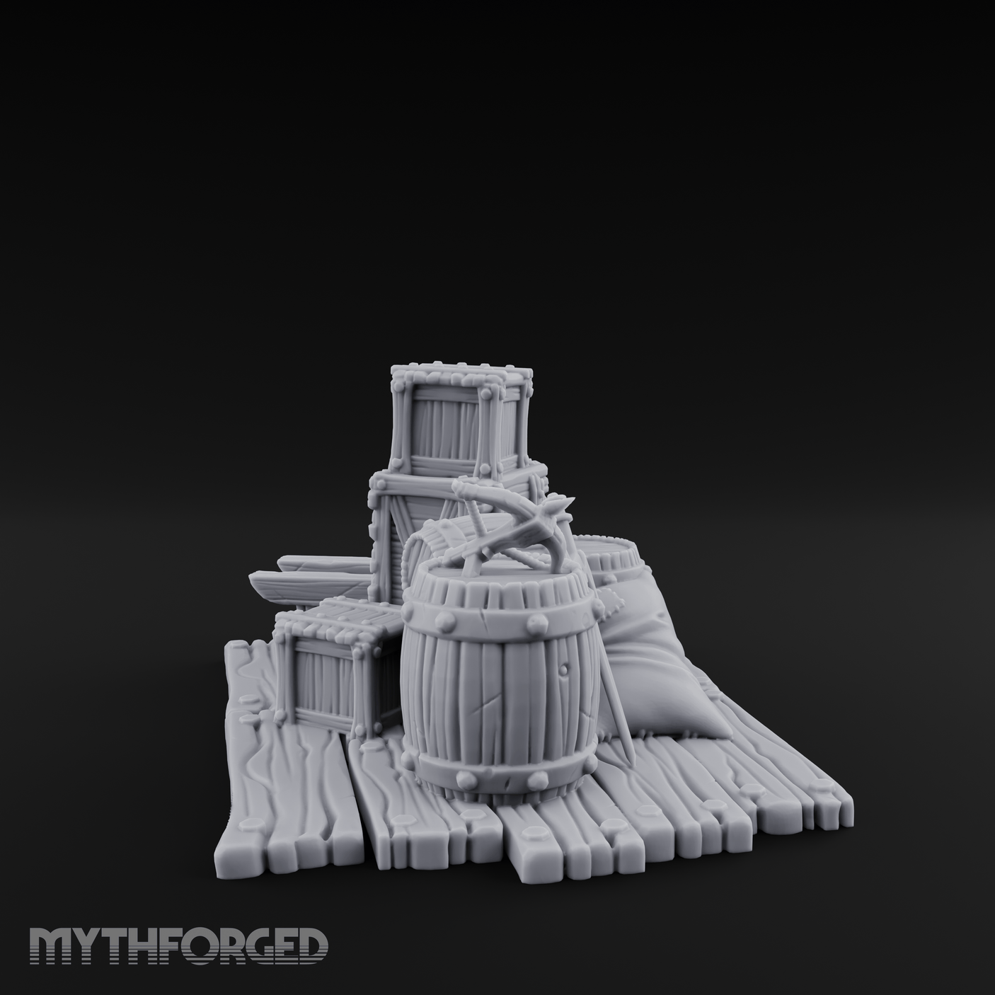 Rope-Bound Merchant Cargo Display Miniature for Dungeons and Dragons, Pathfinder or other TTRPGs