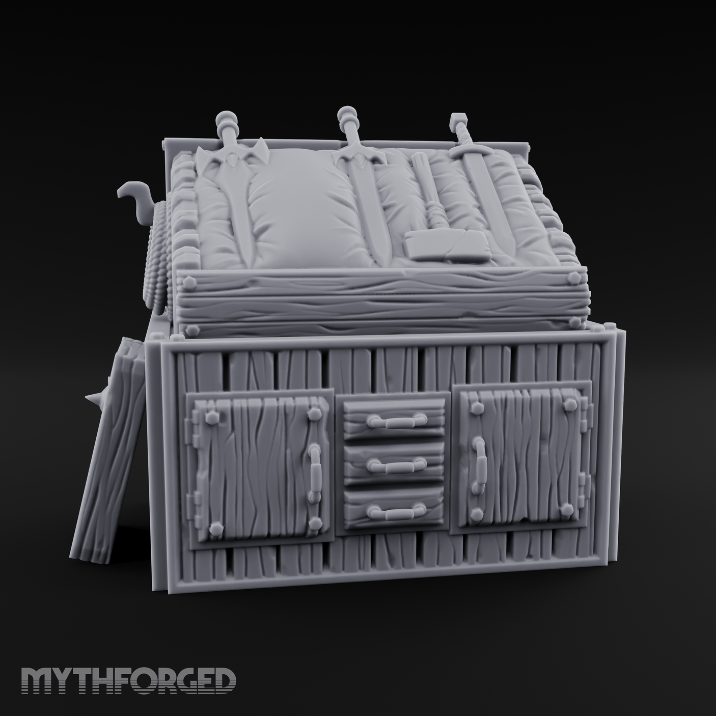 Wooden Weapon Shop Display Miniature for Dungeons and Dragons, Pathfinder or other TTRPGs