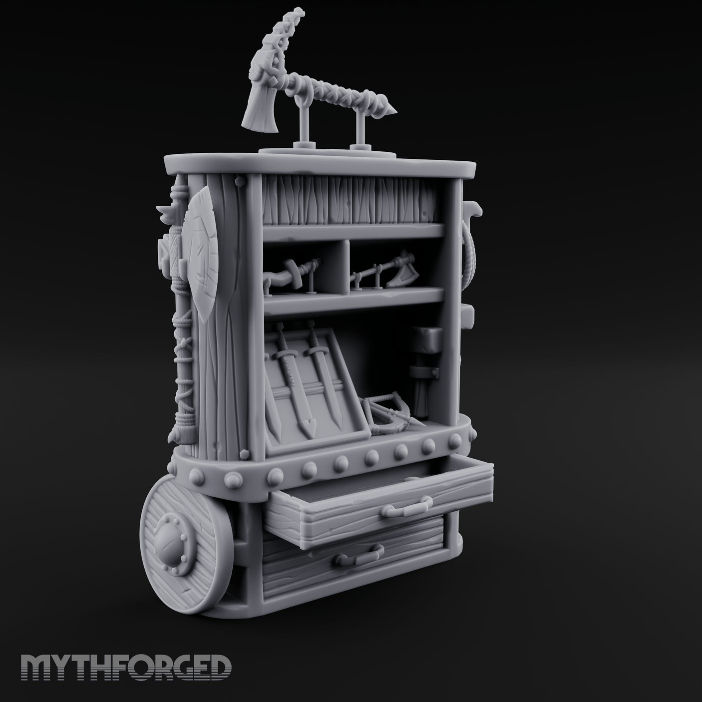 Tool-Laden Weapon Shop Counter Miniature for Dungeons and Dragons, Pathfinder or other TTRPGs