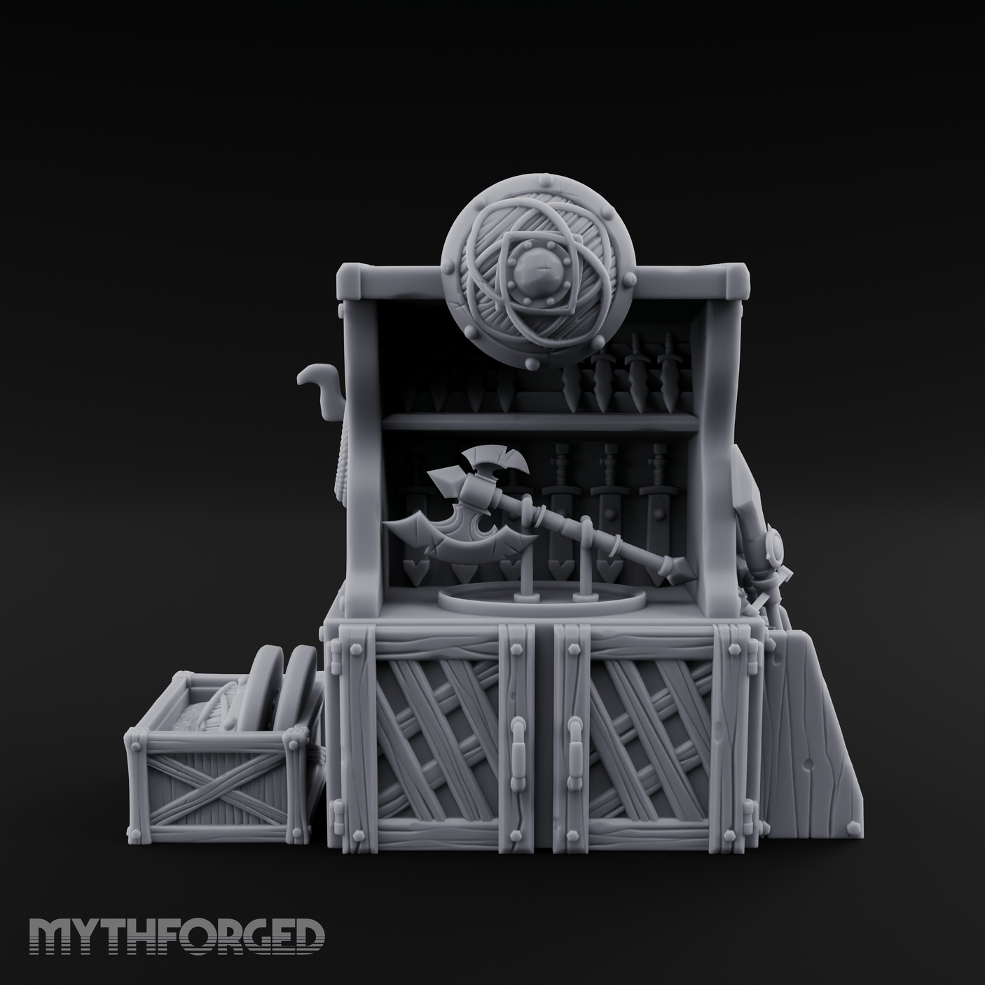 Fortified Weapon Shop Stall Miniature for Dungeons and Dragons, Pathfinder or other TTRPGs