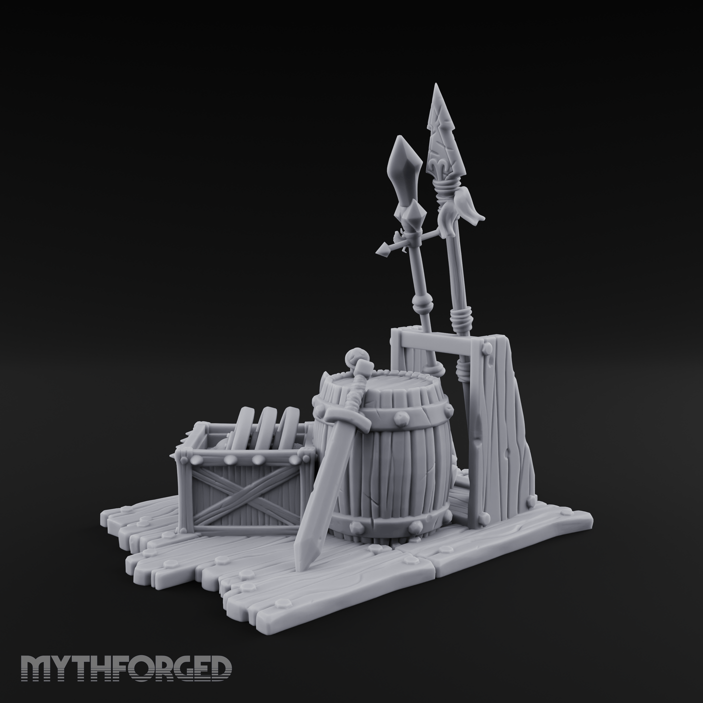 Spiked-Guard Weapon Rack Display Miniature for Dungeons and Dragons, Pathfinder or other TTRPGs