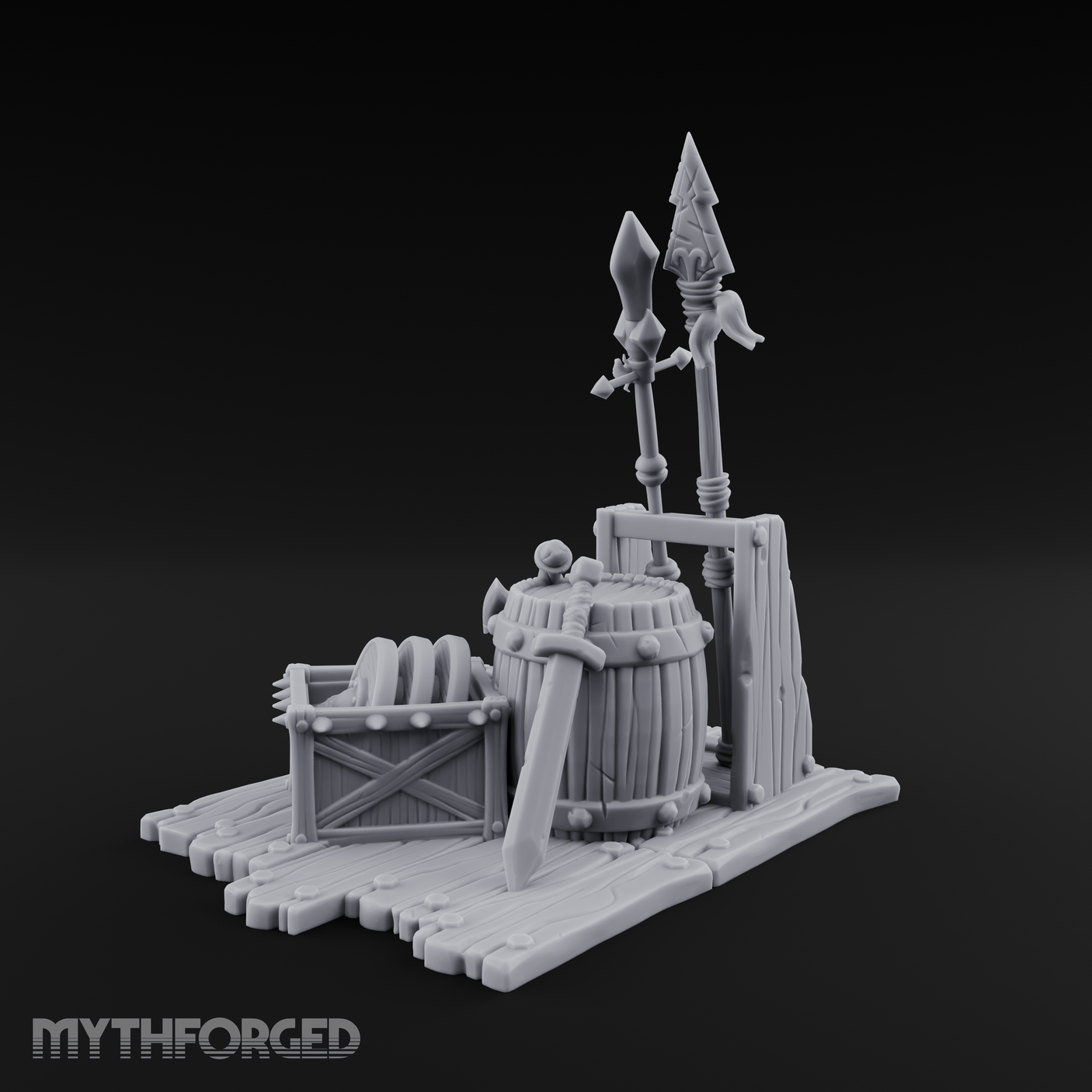 Spiked-Guard Weapon Rack Display Miniature for Dungeons and Dragons, Pathfinder or other TTRPGs
