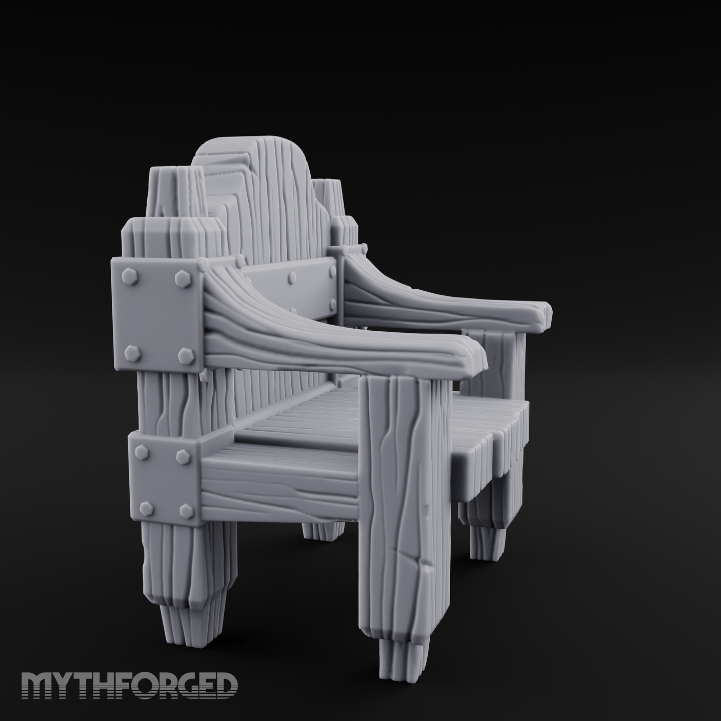 Iron-Bolted Rustic Wooden Armchair Miniature for Dungeons and Dragons, Pathfinder or other TTRPGs