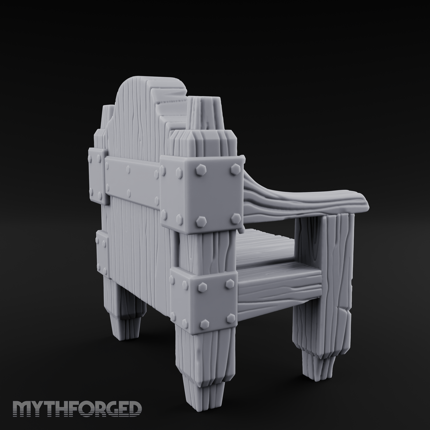 Iron-Bolted Rustic Wooden Armchair Miniature for Dungeons and Dragons, Pathfinder or other TTRPGs