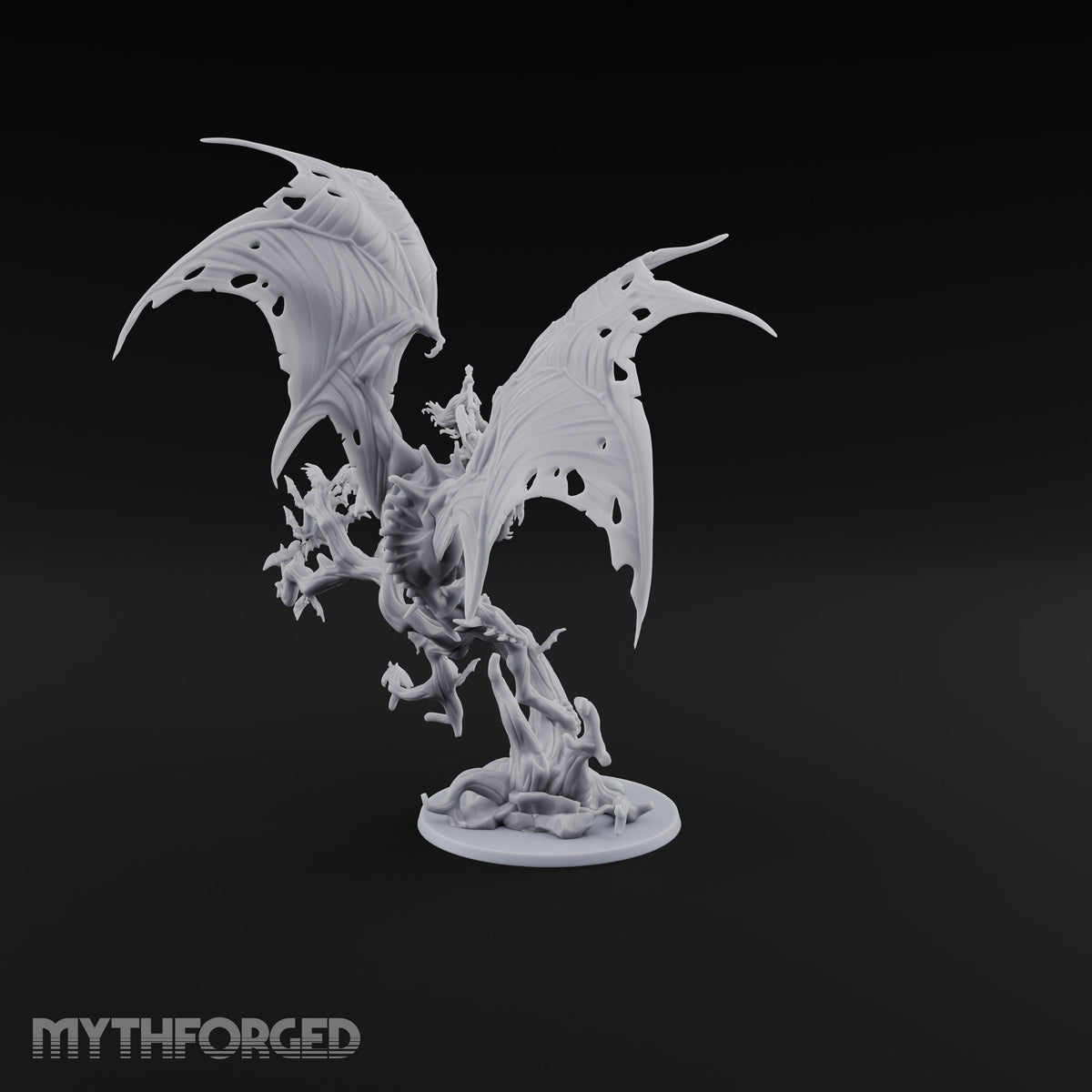 Ragged Wings, Regal Seat Vampire Female Lord on Winged Bat Mount with Axe