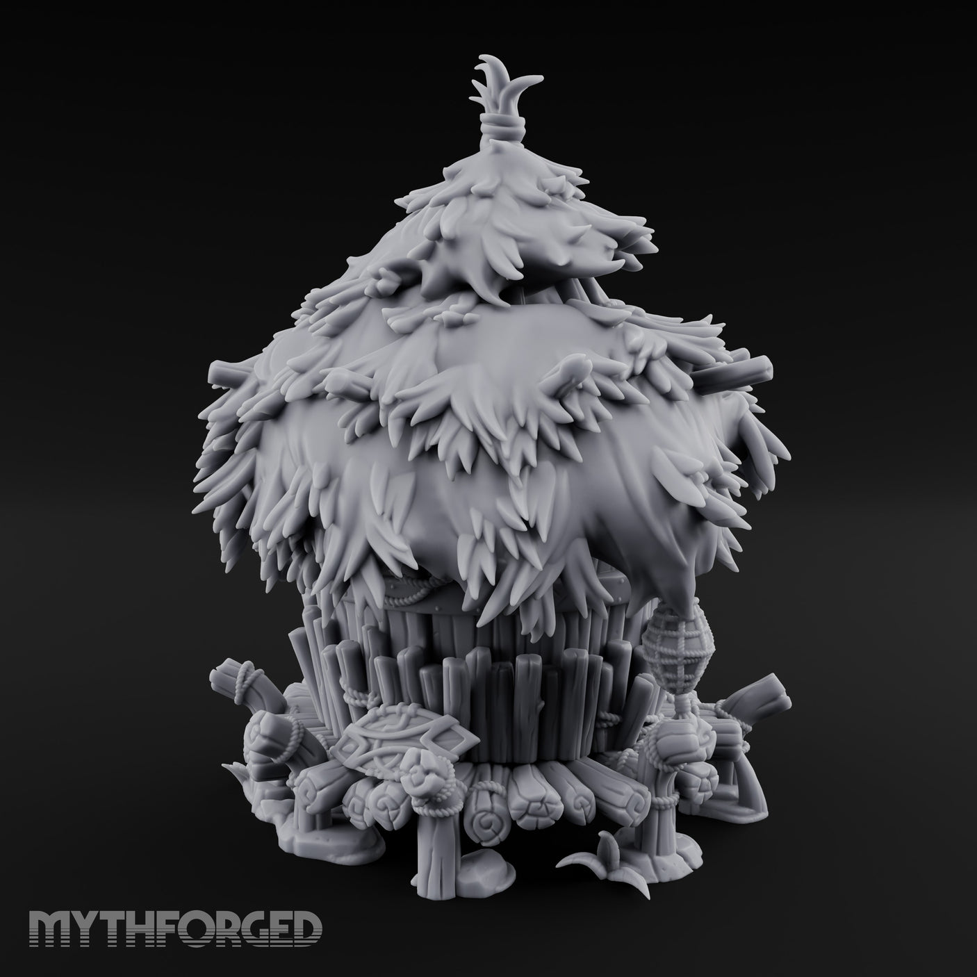 Thatch-Roofed Rope-Cluttered Tribal Bamboo Hut Miniature for Dungeons and Dragons, Pathfinder or other TTRPGs
