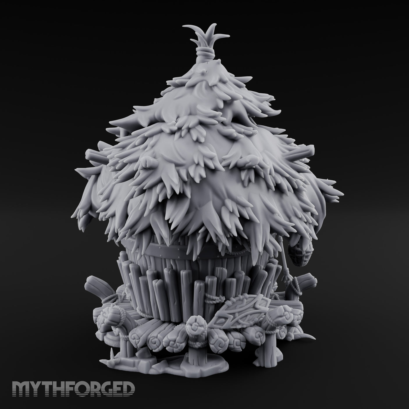 Thatch-Roofed Rope-Cluttered Tribal Bamboo Hut Miniature for Dungeons and Dragons, Pathfinder or other TTRPGs