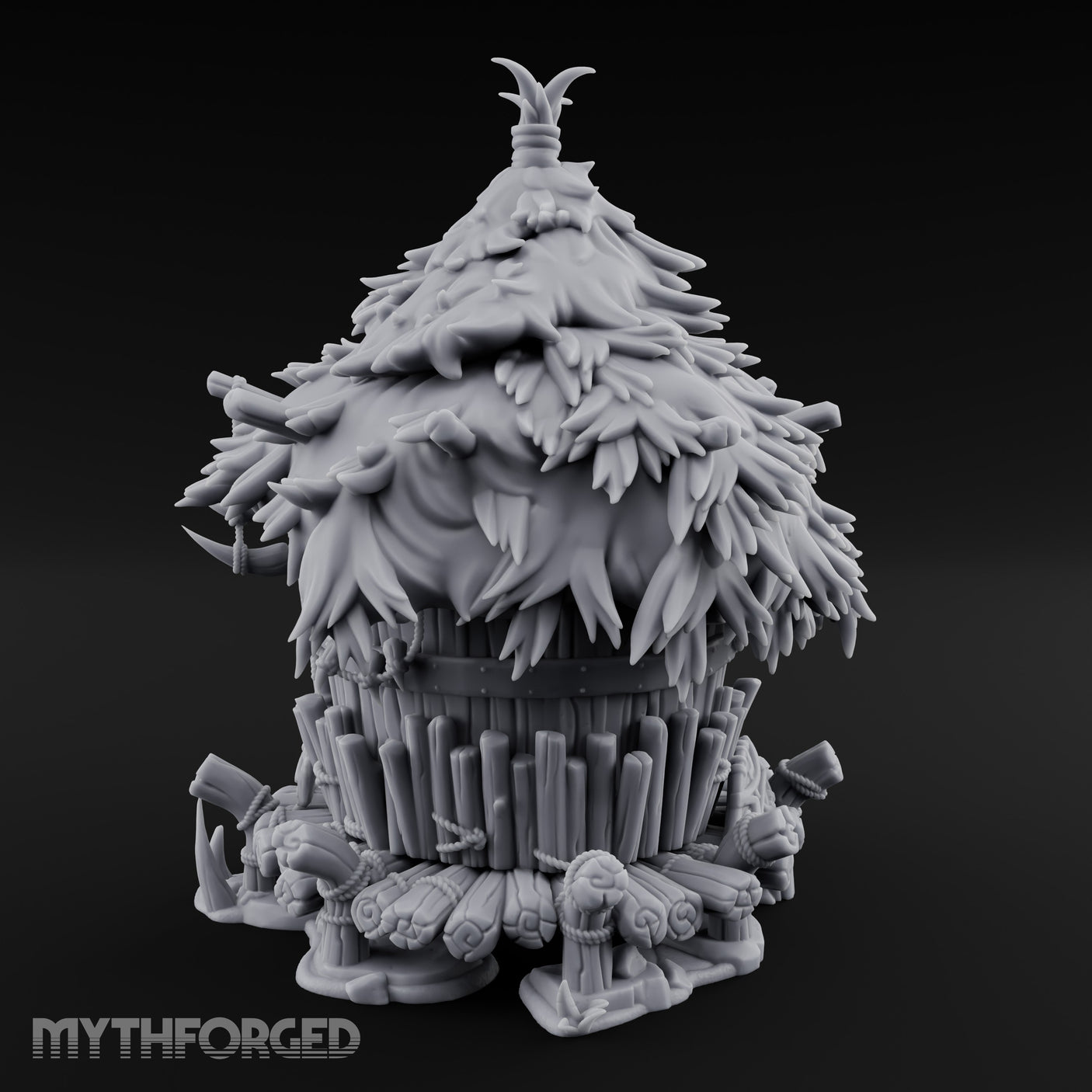 Thatch-Roofed Rope-Cluttered Tribal Bamboo Hut Miniature for Dungeons and Dragons, Pathfinder or other TTRPGs