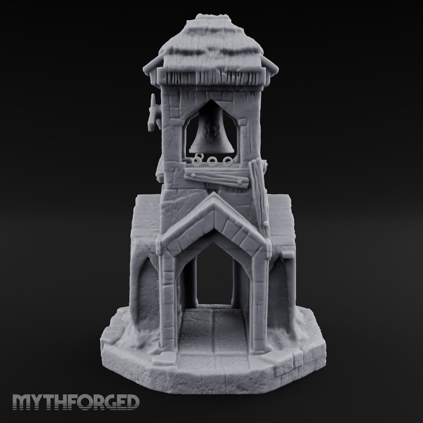 Thatched-Roof Bell-Hung Village Bell Tower Miniature for Dungeons and Dragons, Pathfinder or other TTRPGs